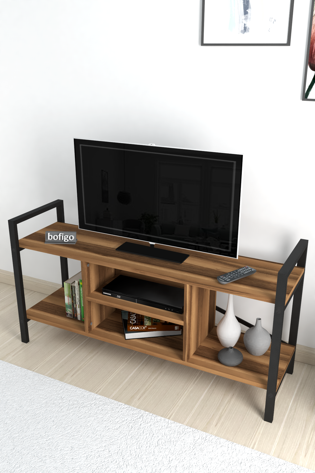 Bofigo TV Stand Shelf TV Unit Television Table Walnut