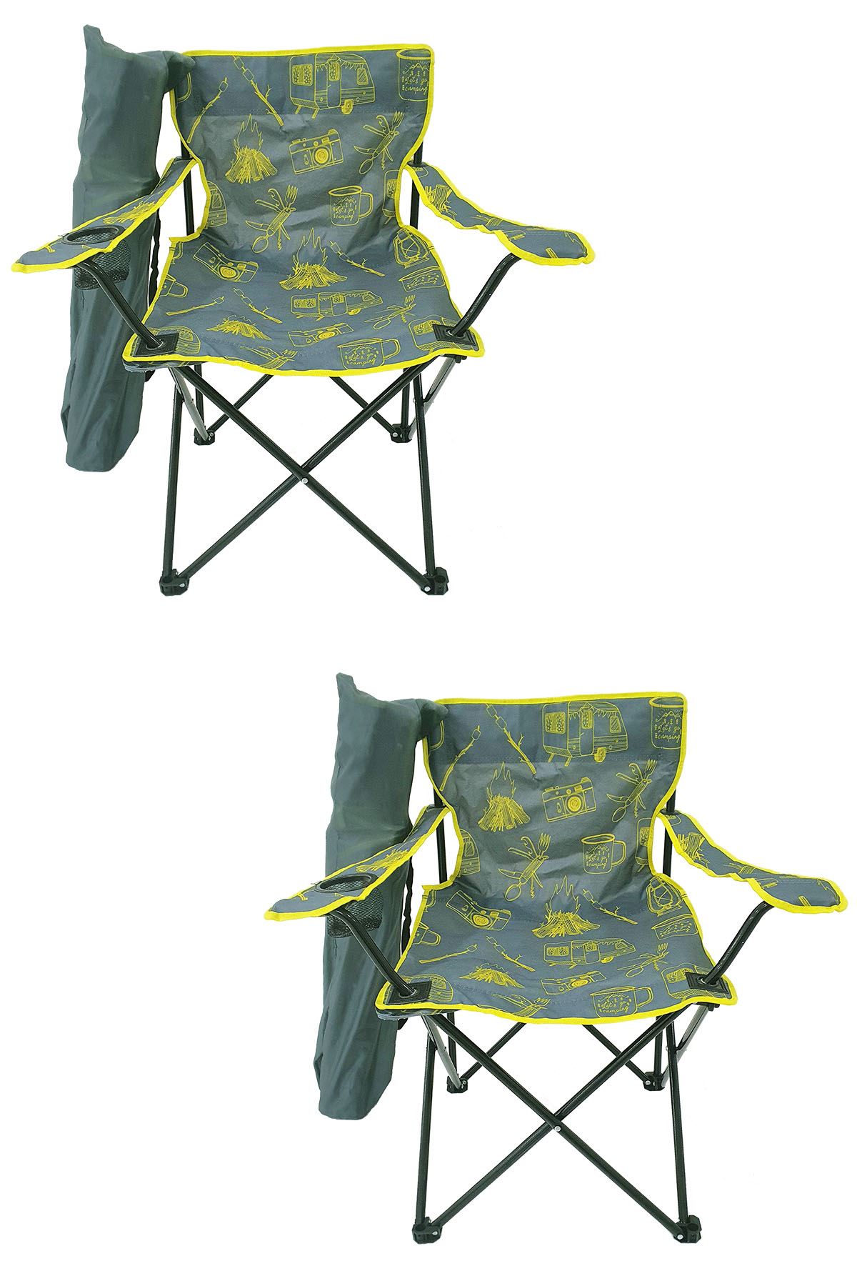 Bofigo 2 Pieces Camping Chair Folding Chair Garden Chair Picnic Beach Chair Patterned Gray