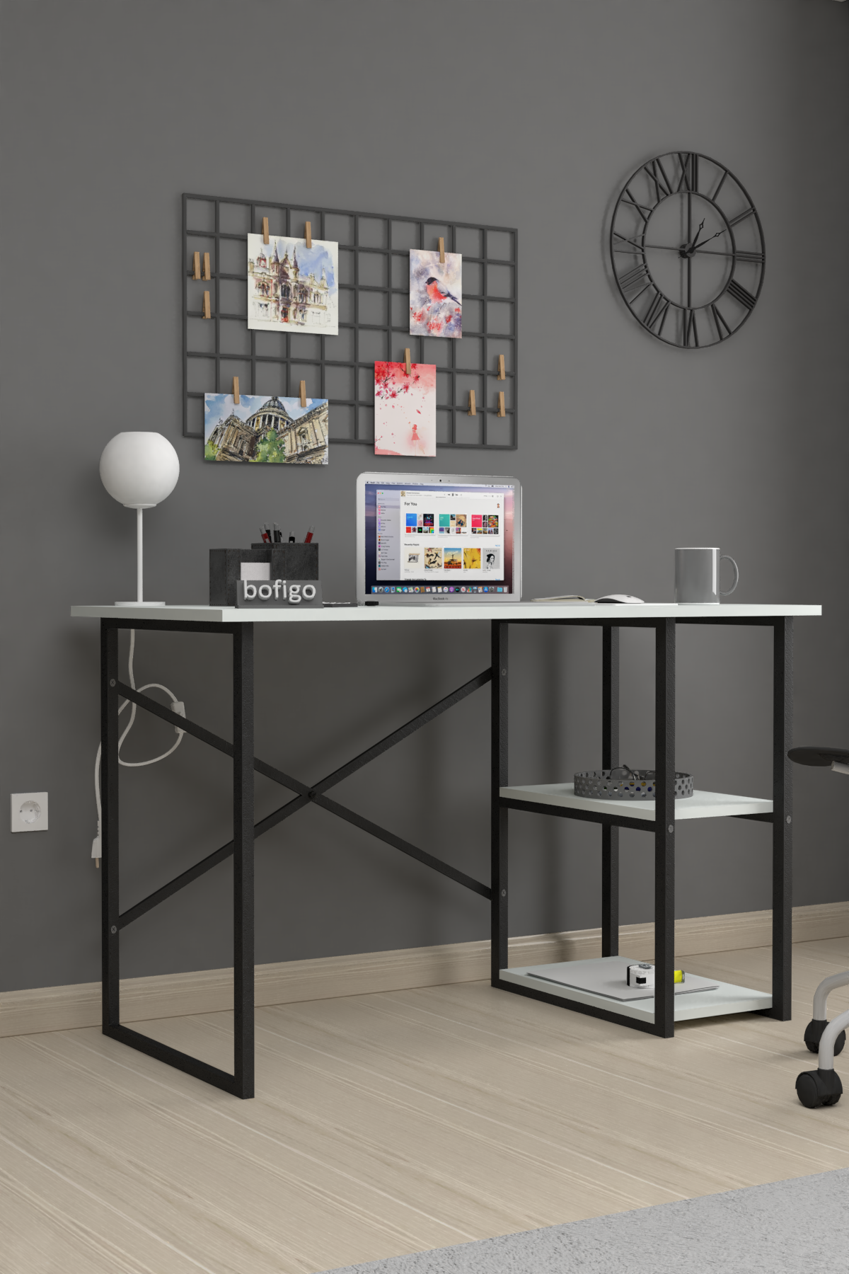 Bofigo Desk with 2 Shelves 60x120 cm White