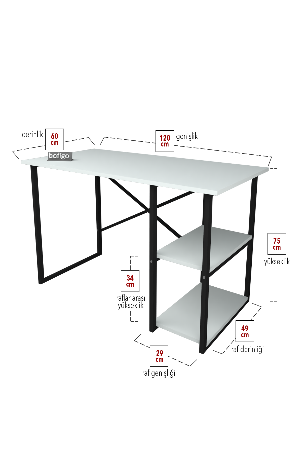 Bofigo 2 Shelf Study Desk 60x120 cm  White