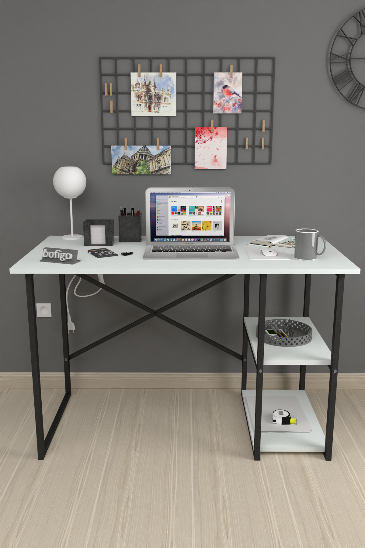 Bofigo Desk with 2 Shelves 60x120 cm White