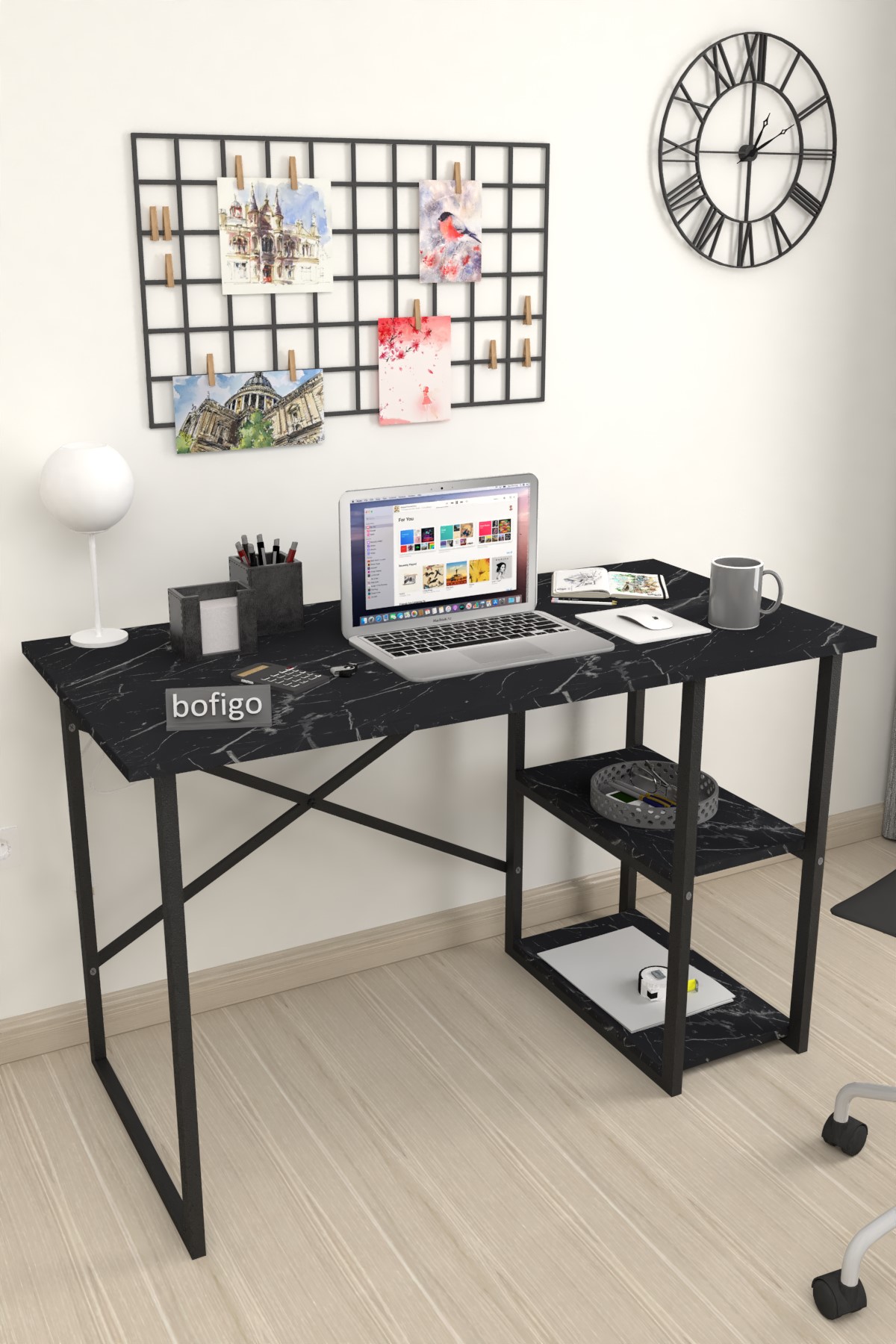 20-02-03 60x120 Cm 2 Shelves Metal Study Desk BENDIR