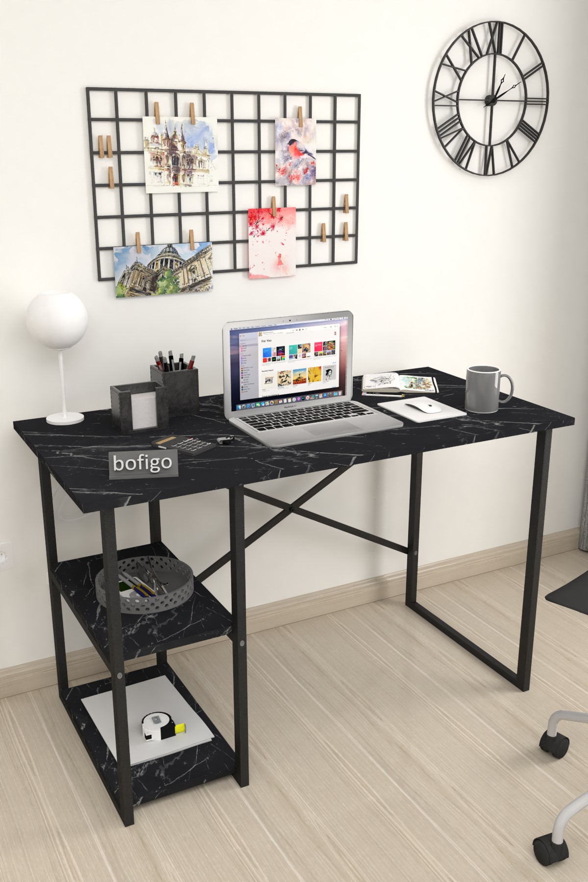 20-02-03 60x120 Cm 2 Shelves Metal Study Desk BENDIR