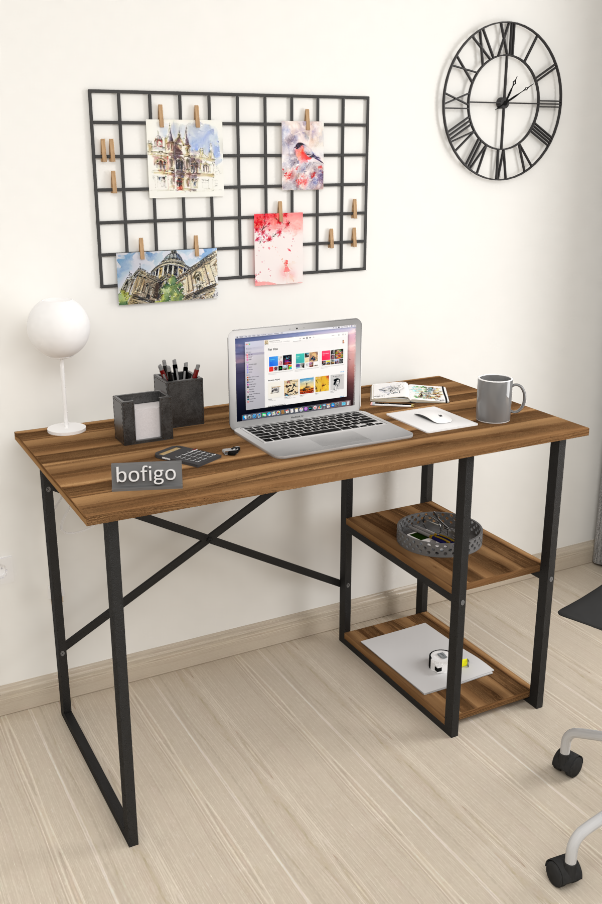 Bofigo Desk with 2 Shelves 60x120 cm Walnut