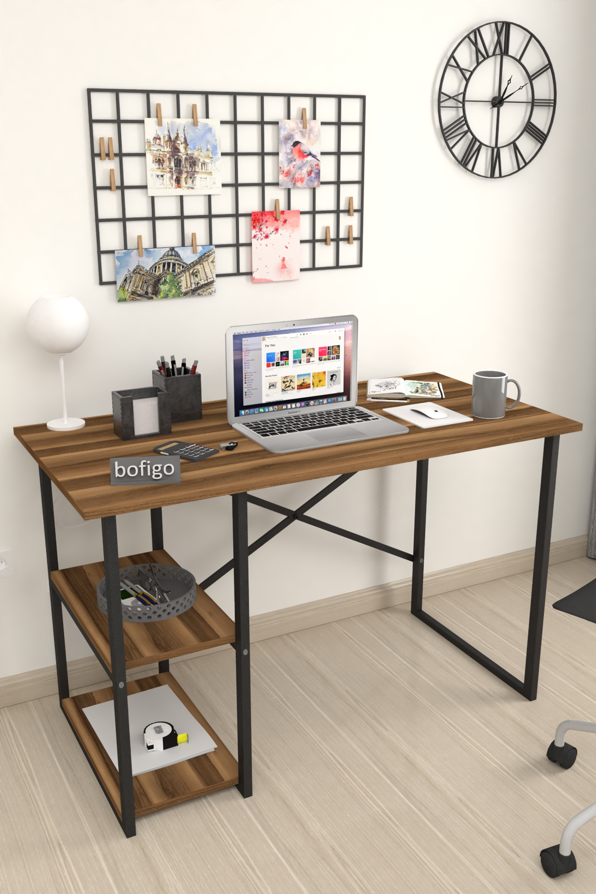 Bofigo 2 Shelf Study Desk 60x120 cm  Walnut