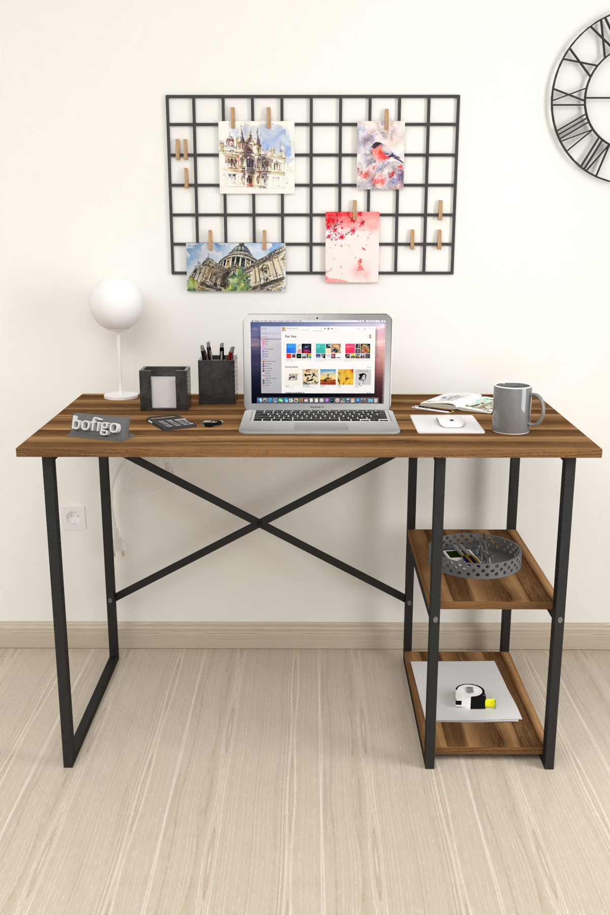 Bofigo 2 Shelf Study Desk 60x120 cm  Walnut