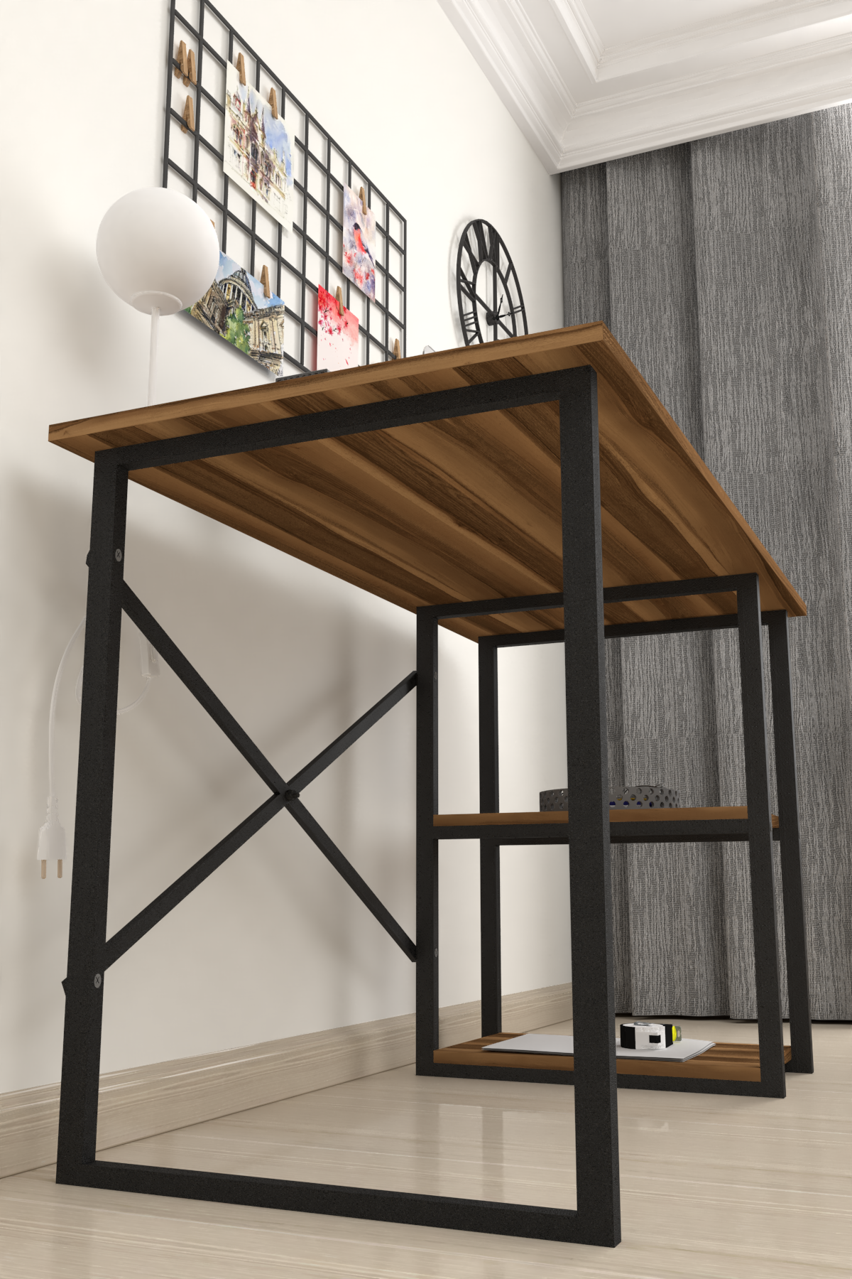 Bofigo Desk with 2 Shelves 60x120 cm Walnut