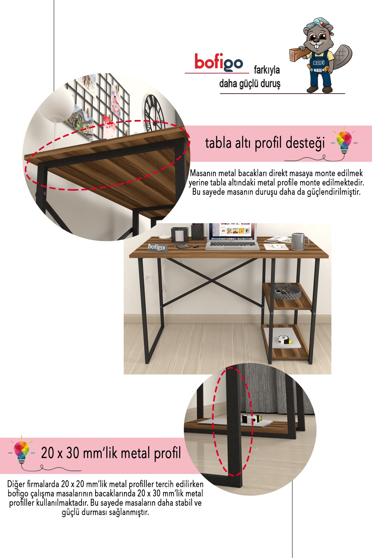  Bofigo 60x120 cm 2 Raflı Çalışma Masası Bilgisayar Masası Ofis Ders Yemek Masası Kafka Ceviz