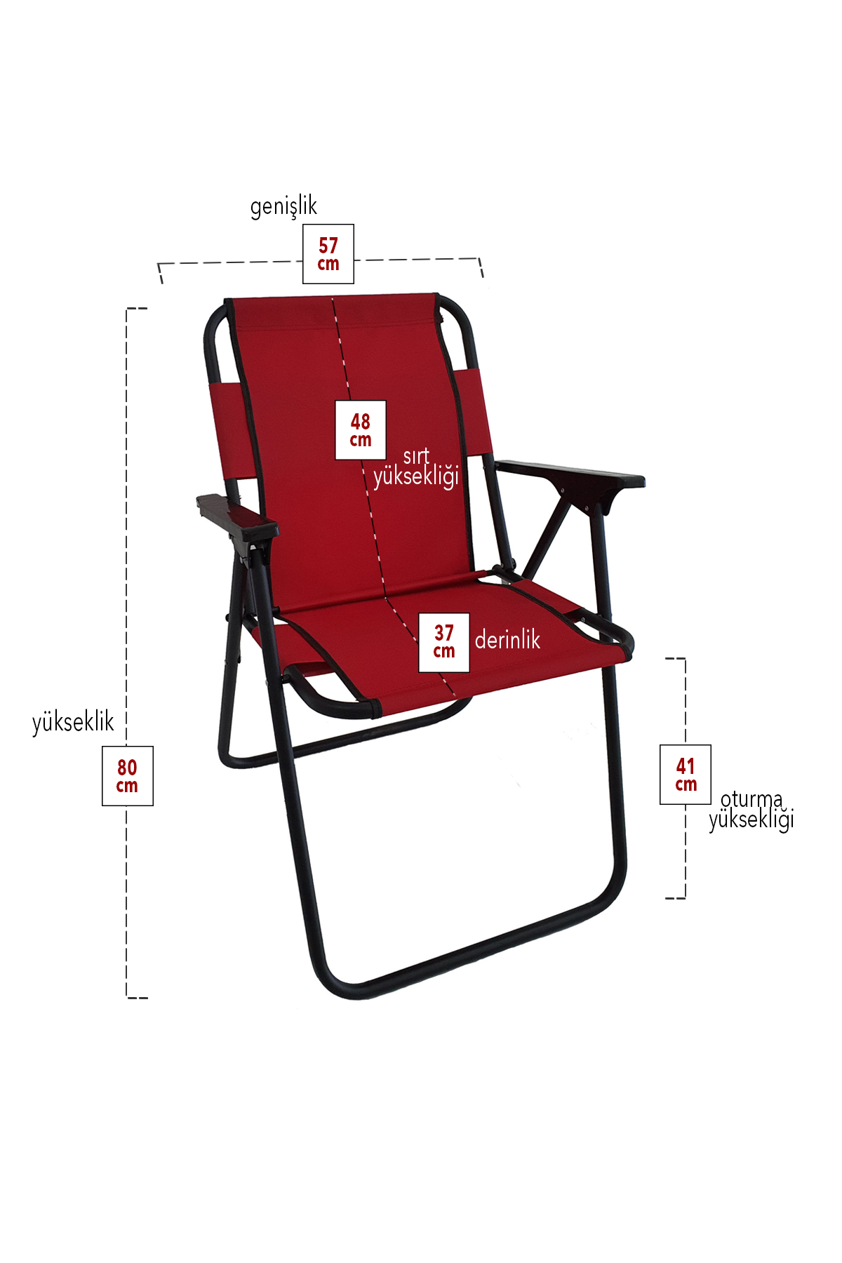 Bofigo 4 Adet Kamp Sandalyesi Katlanır Sandalye Piknik Sandalyesi Plaj Sandalyesi Kırmızı