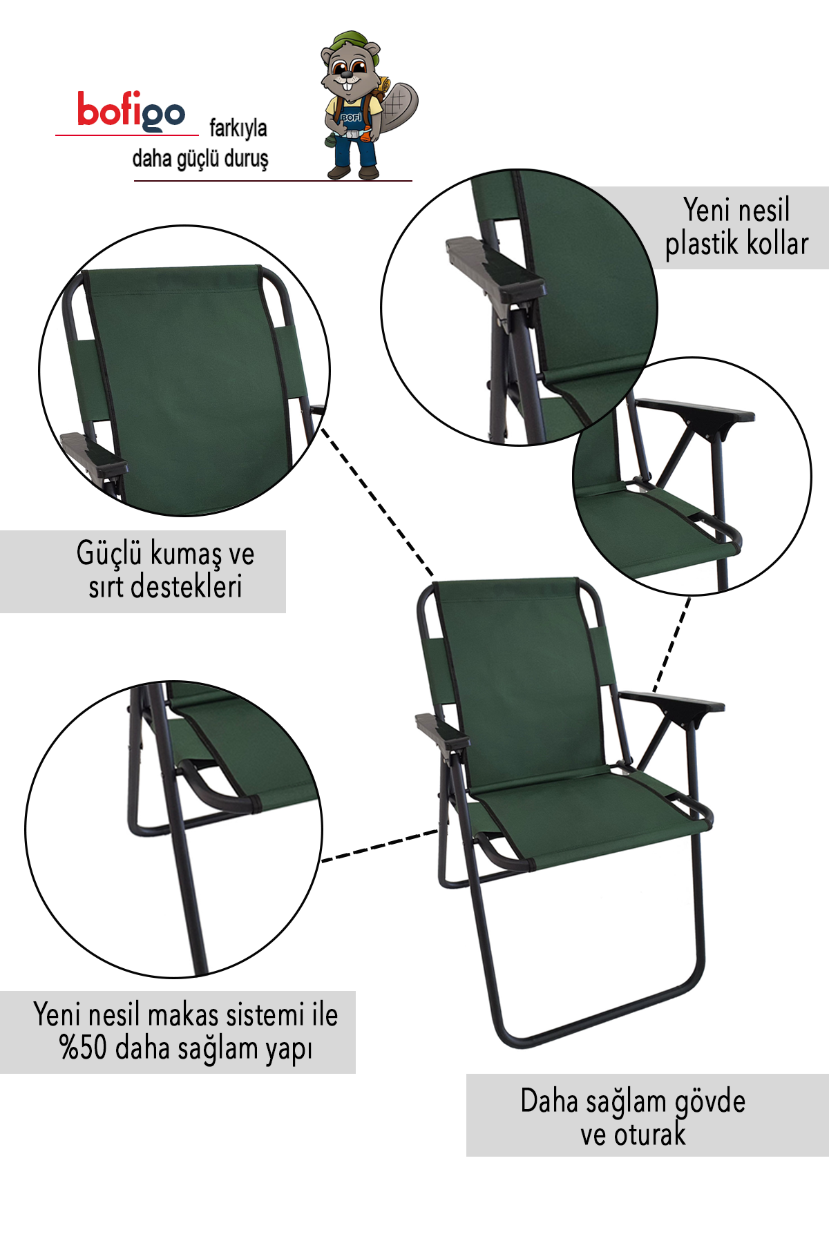 Bofigo 4 Pcs Camping Chair Folding Chair Picnic Chair Beach Chair Green