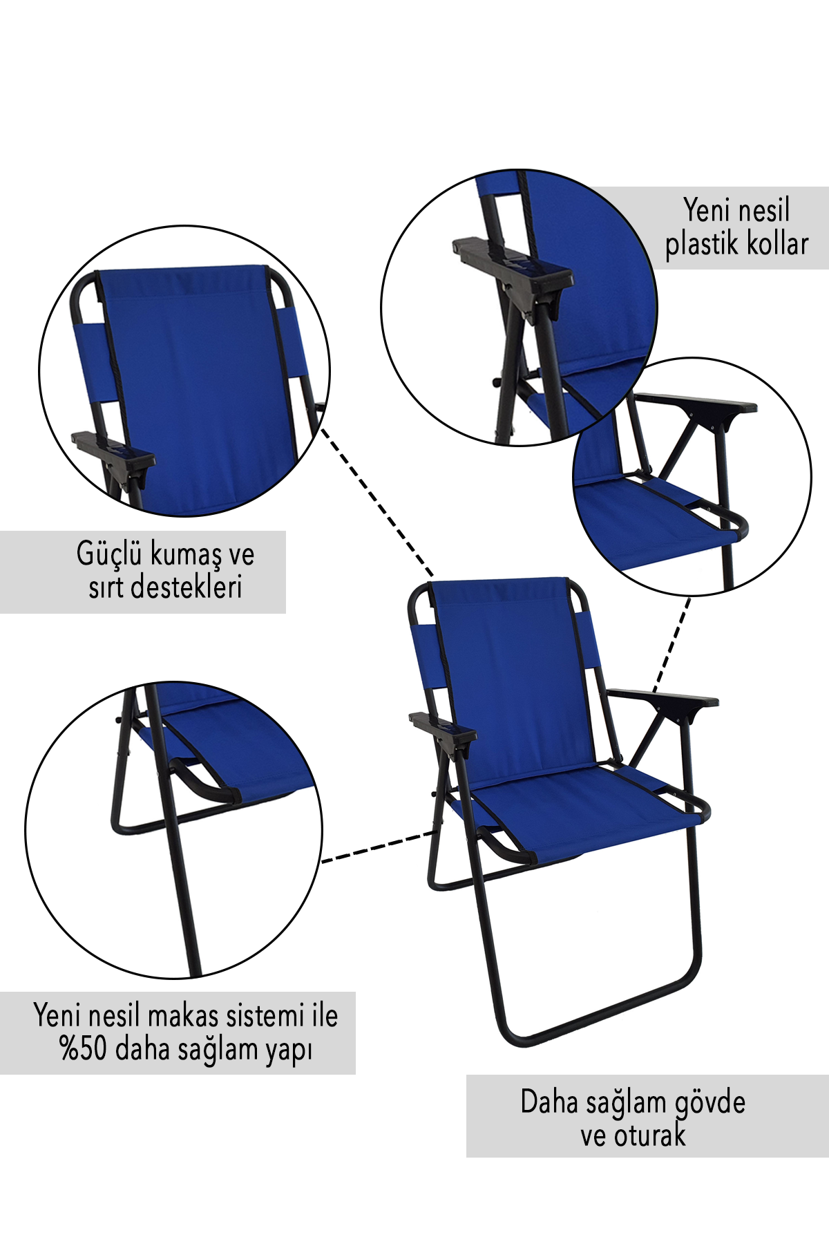 Bofigo 3 Adet Kamp Sandalyesi Katlanır Sandalye Piknik Sandalyesi Plaj Sandalyesi Mavi