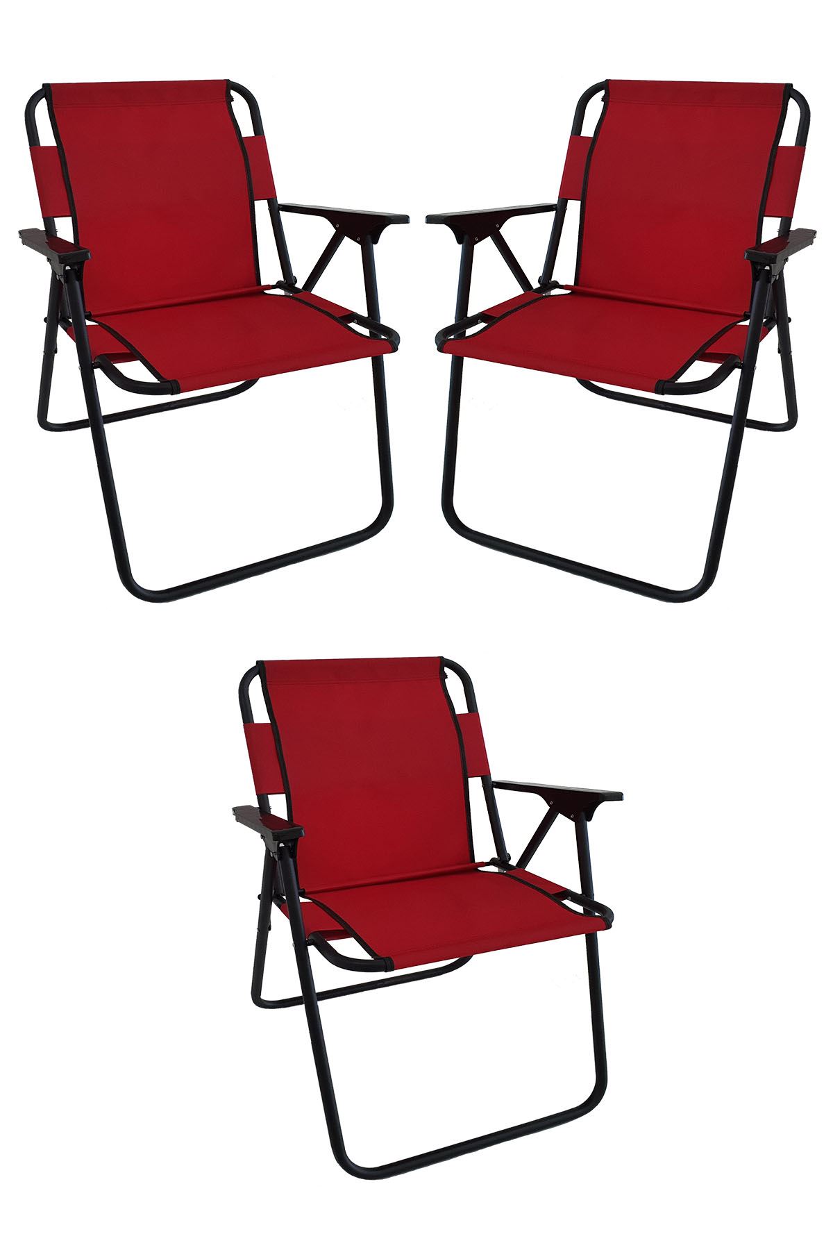 Bofigo 3 Adet Kamp Sandalyesi Katlanır Sandalye Piknik Sandalyesi Plaj Sandalyesi Kırmızı