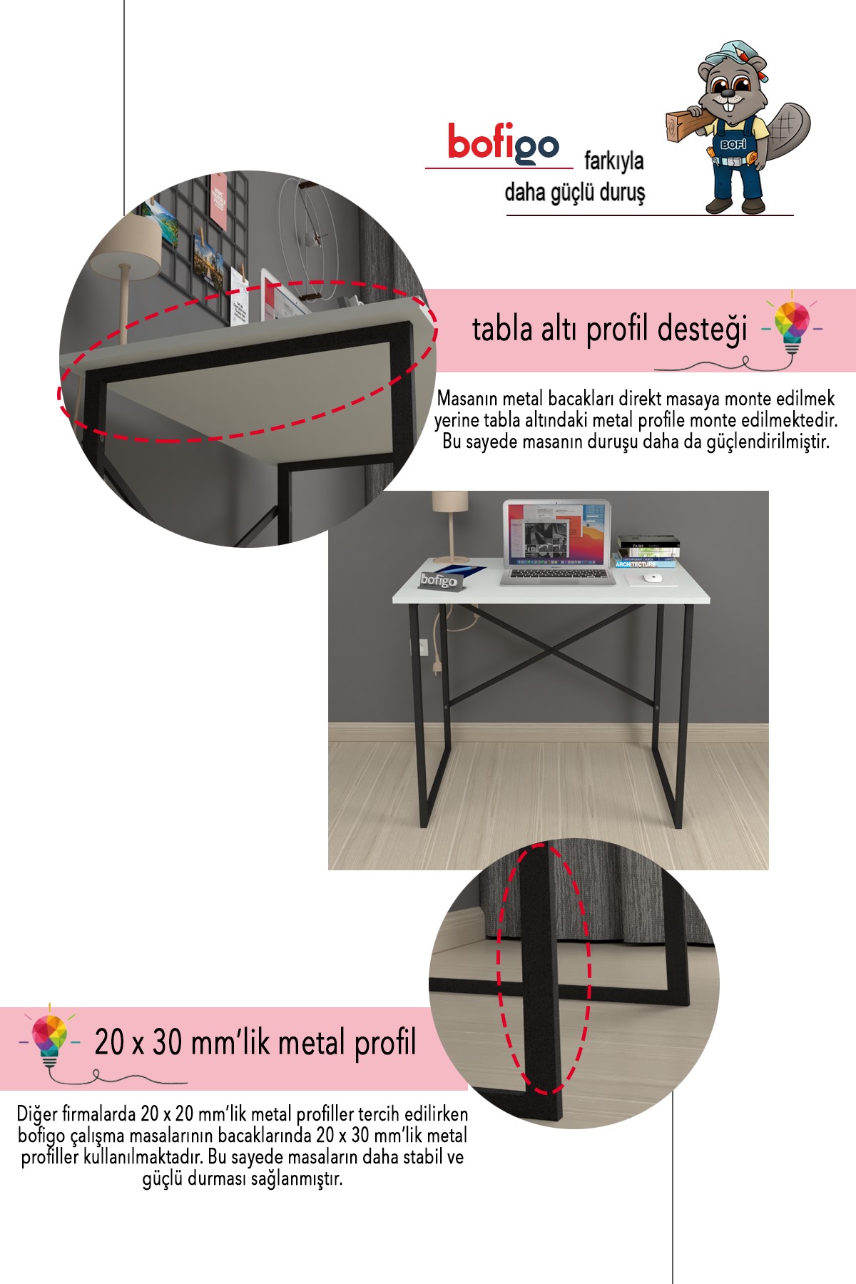 20-01-01 60x90 Cm Metal Study Desk WHITE