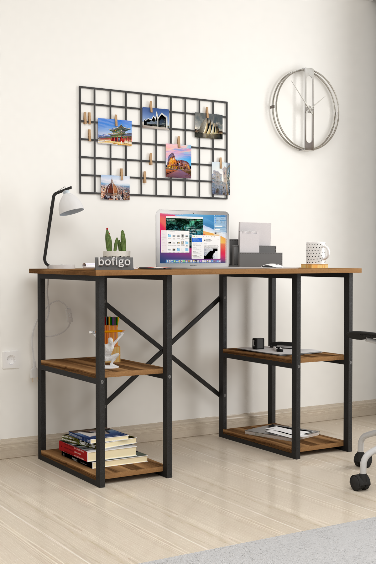 Bofigo 4 Shelf Study Desk 60x120 cm Walnut