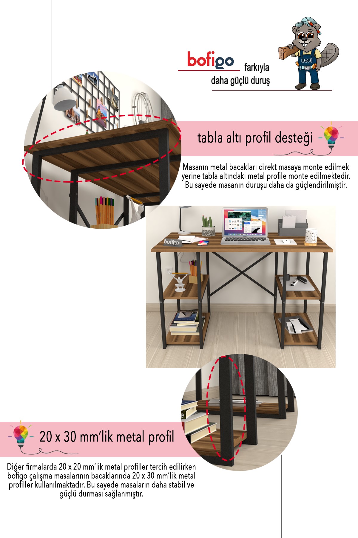 20-04-07 60x120 Cm 4 Shelves Study Desk WALNUT