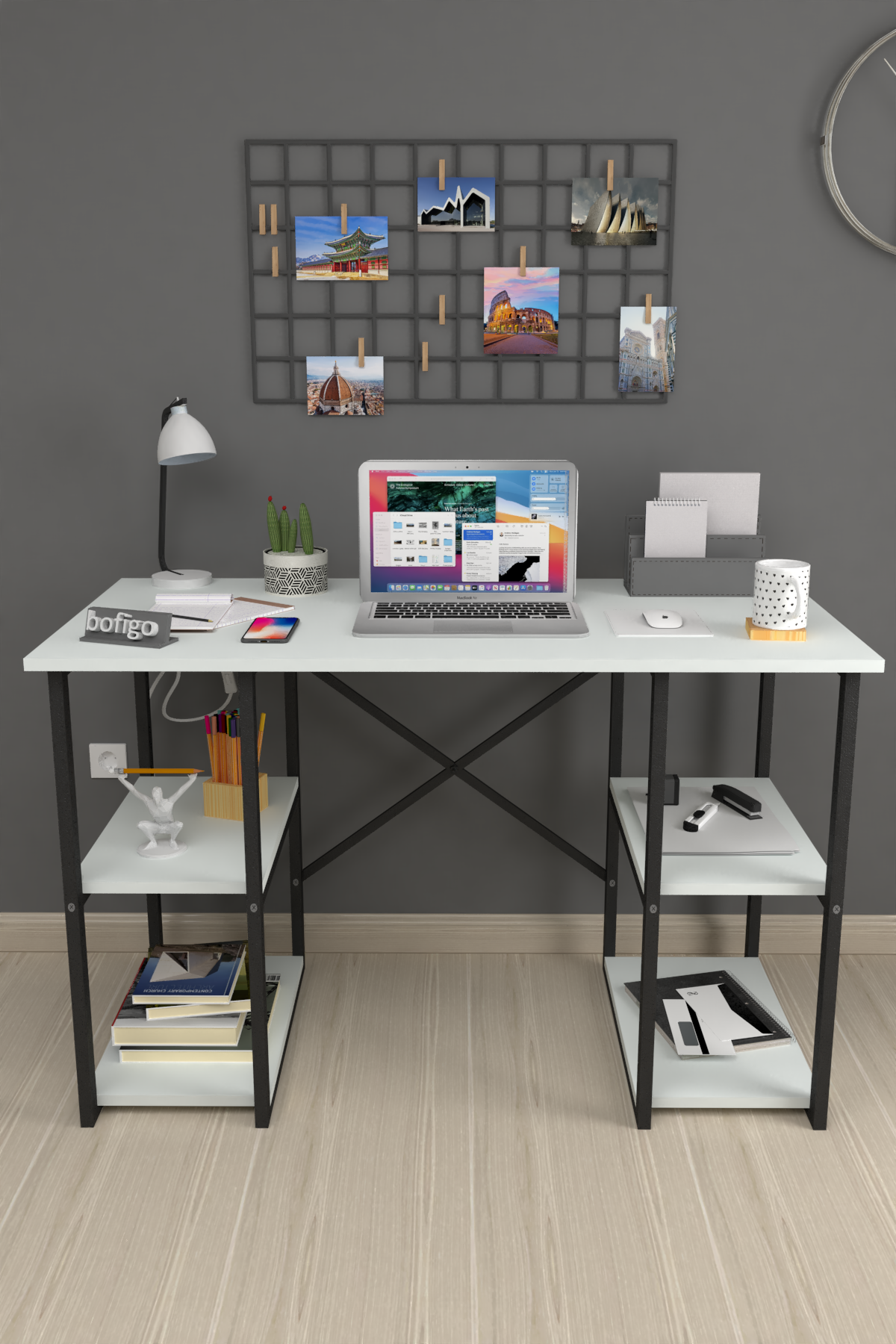Bofigo 4 Shelf Study Desk 60x120 cm  White