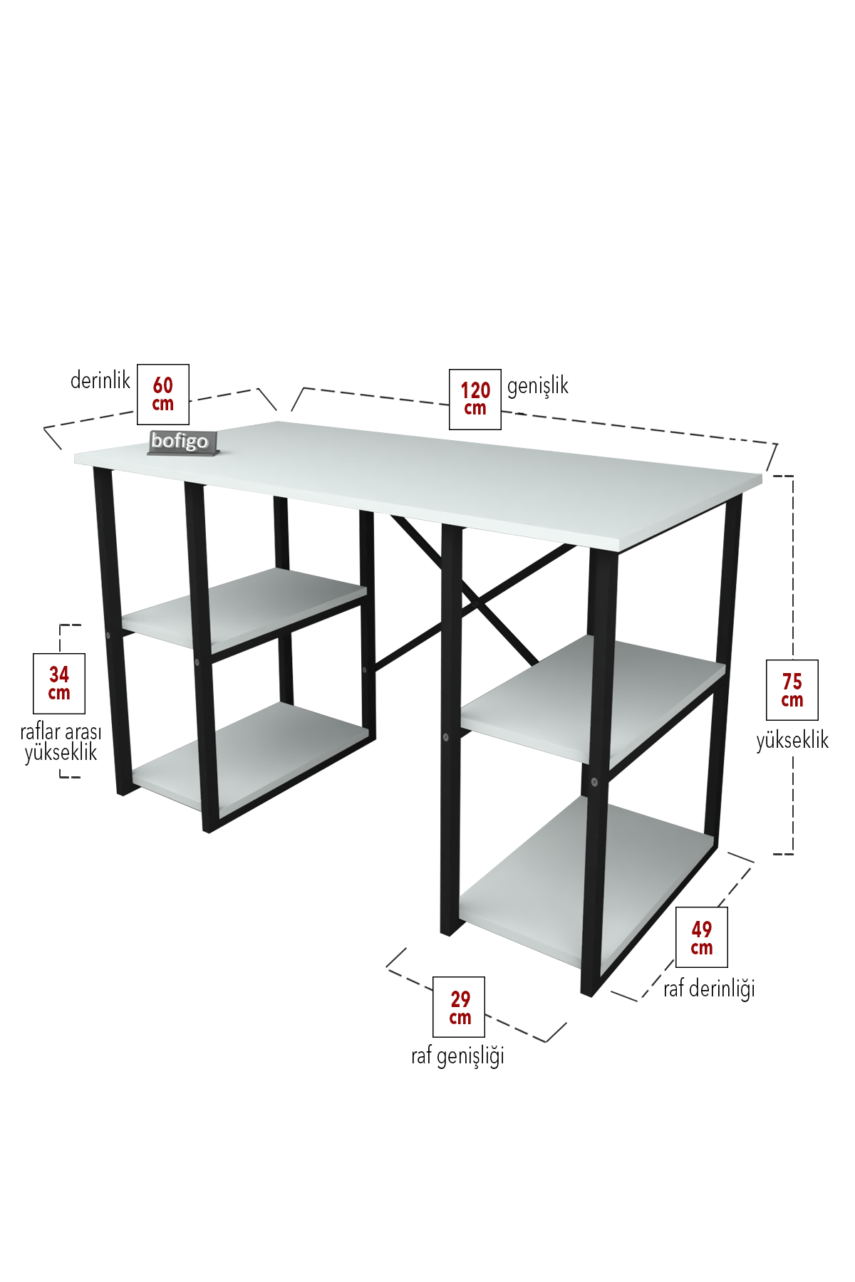 Bofigo 4 Shelf Study Desk 60x120 cm  White