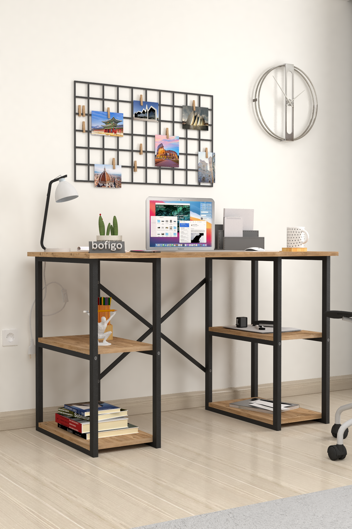 Bofigo 4 Shelf Study Desk 60x120 cm  Pine