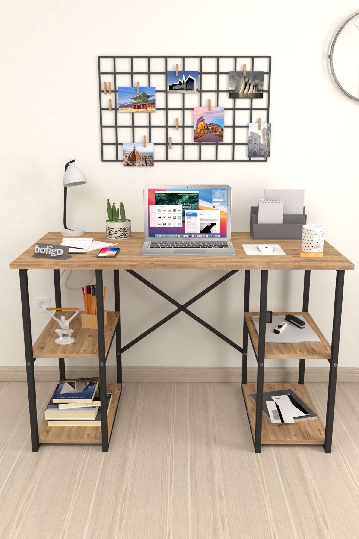 Bofigo 4 Shelf Study Desk 60x120 cm  Pine