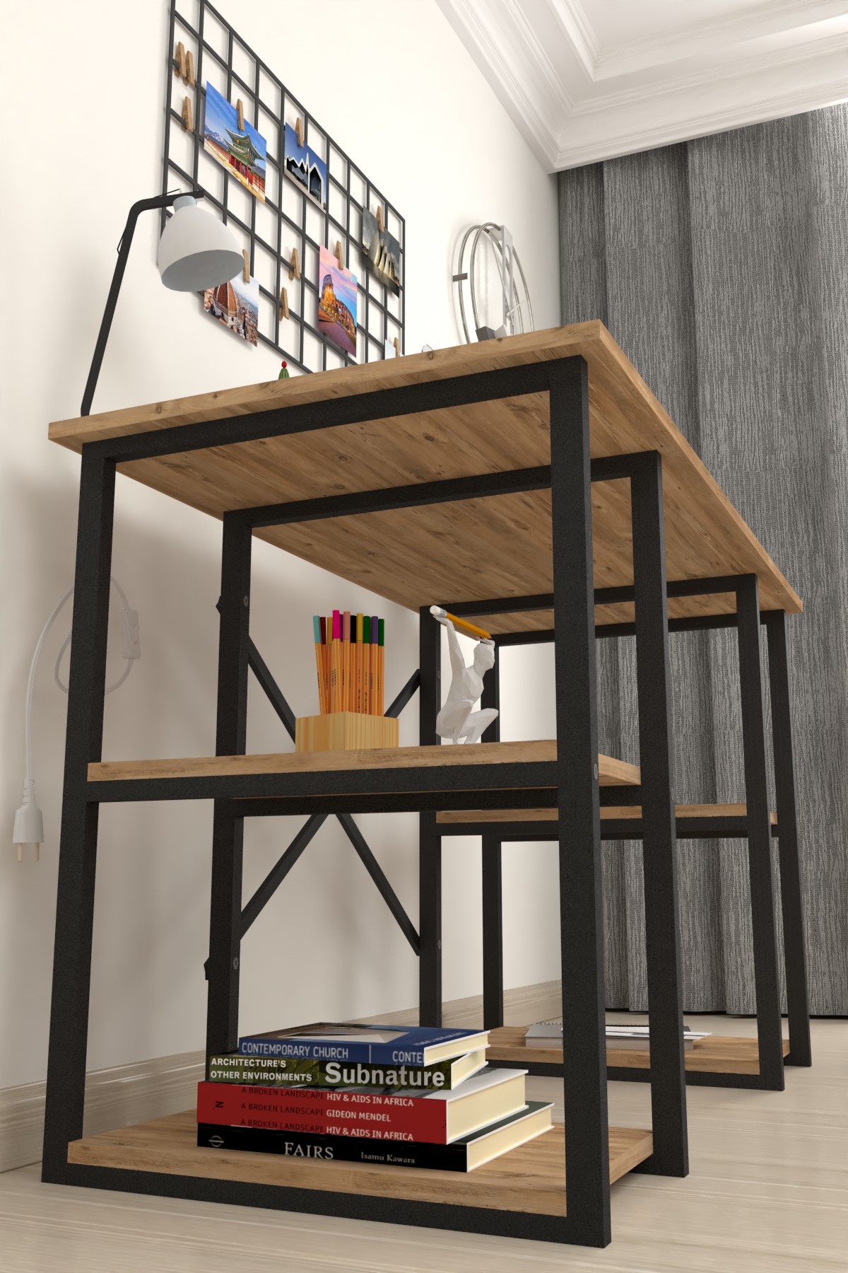 20-04-02 60x120 Cm 4 Shelves Study Desk PINE