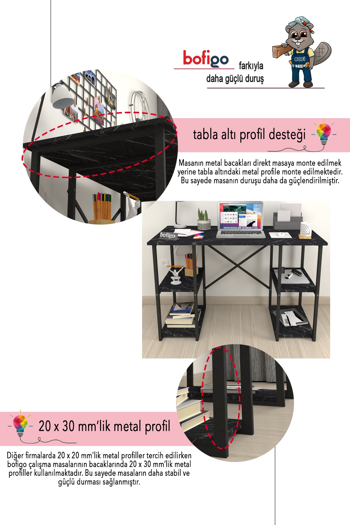 20-04-03 60x120 Cm 4 Shelves Study Desk BENDIR