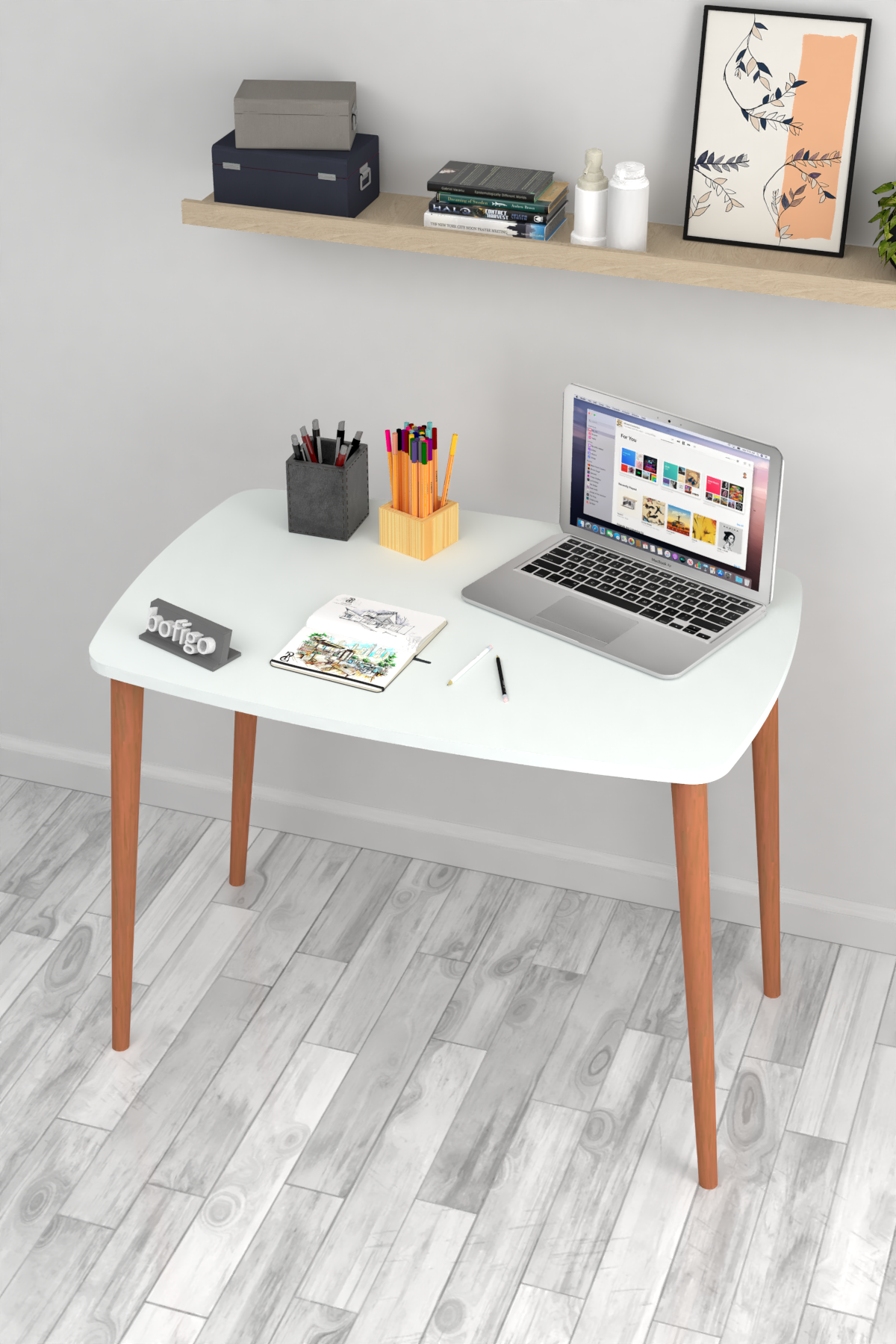 Bofigo Desk 60x90 Cm White (Wooden Legs)