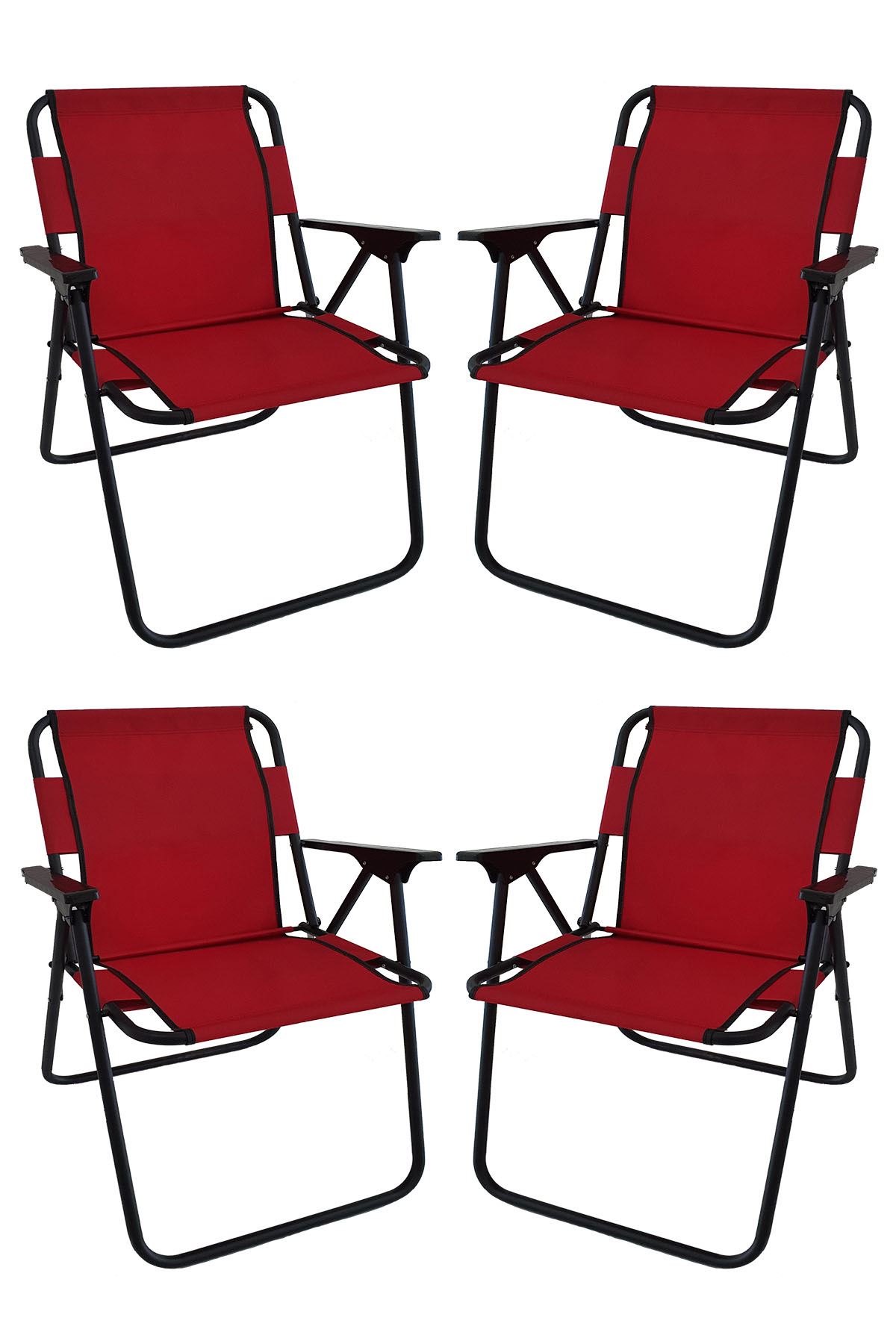 Bofigo 60X80 Granit Desenli Katlanır Masa + 4 Adet Katlanır Sandalye Kamp Seti Bahçe Takımı Kırmızı