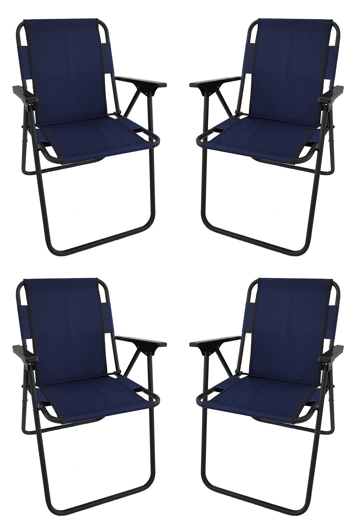 Bofigo 60X80 Pine Patterned Folding Table + 4 Pieces Folding Chair Camping Set Garden Set Navy Blue