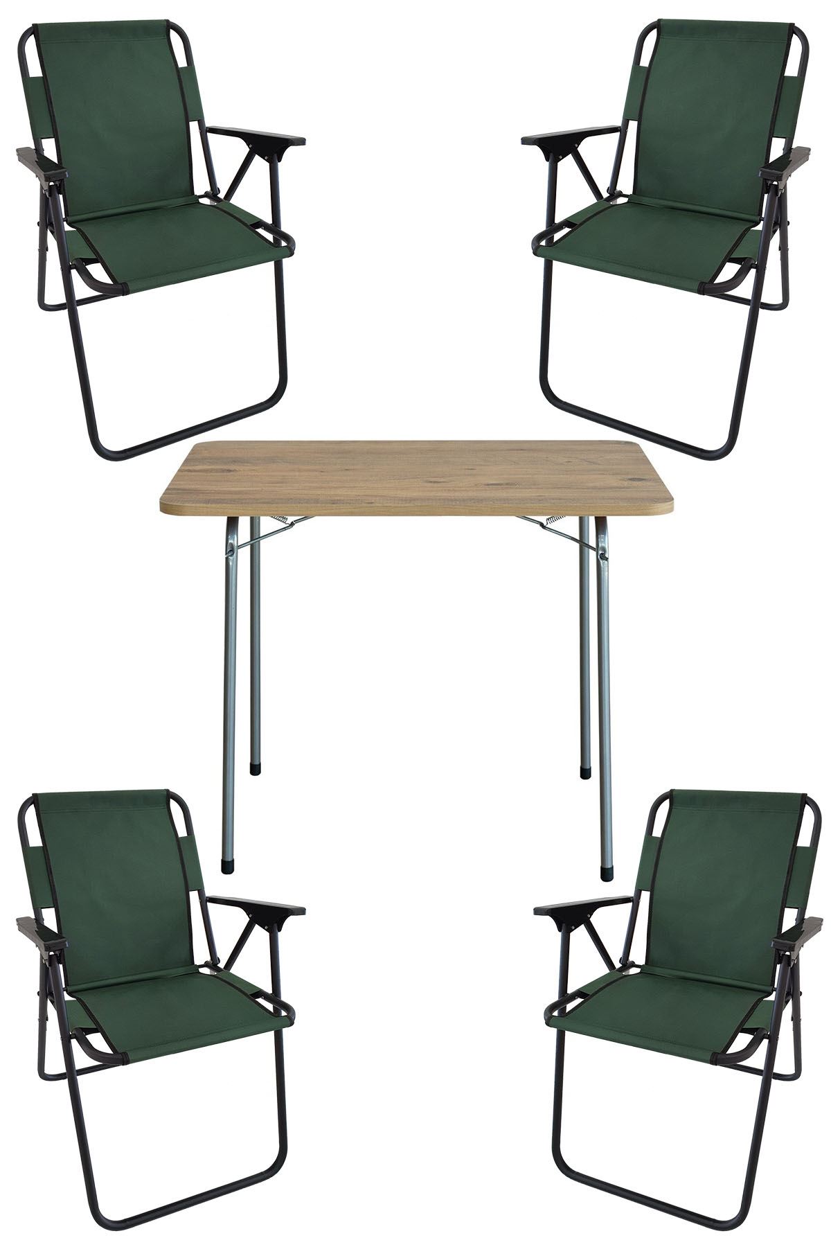 Bofigo 60X80 Çam Desenli Katlanır Masa + 4 Adet Katlanır Sandalye Kamp Seti Bahçe Takımı Yeşil