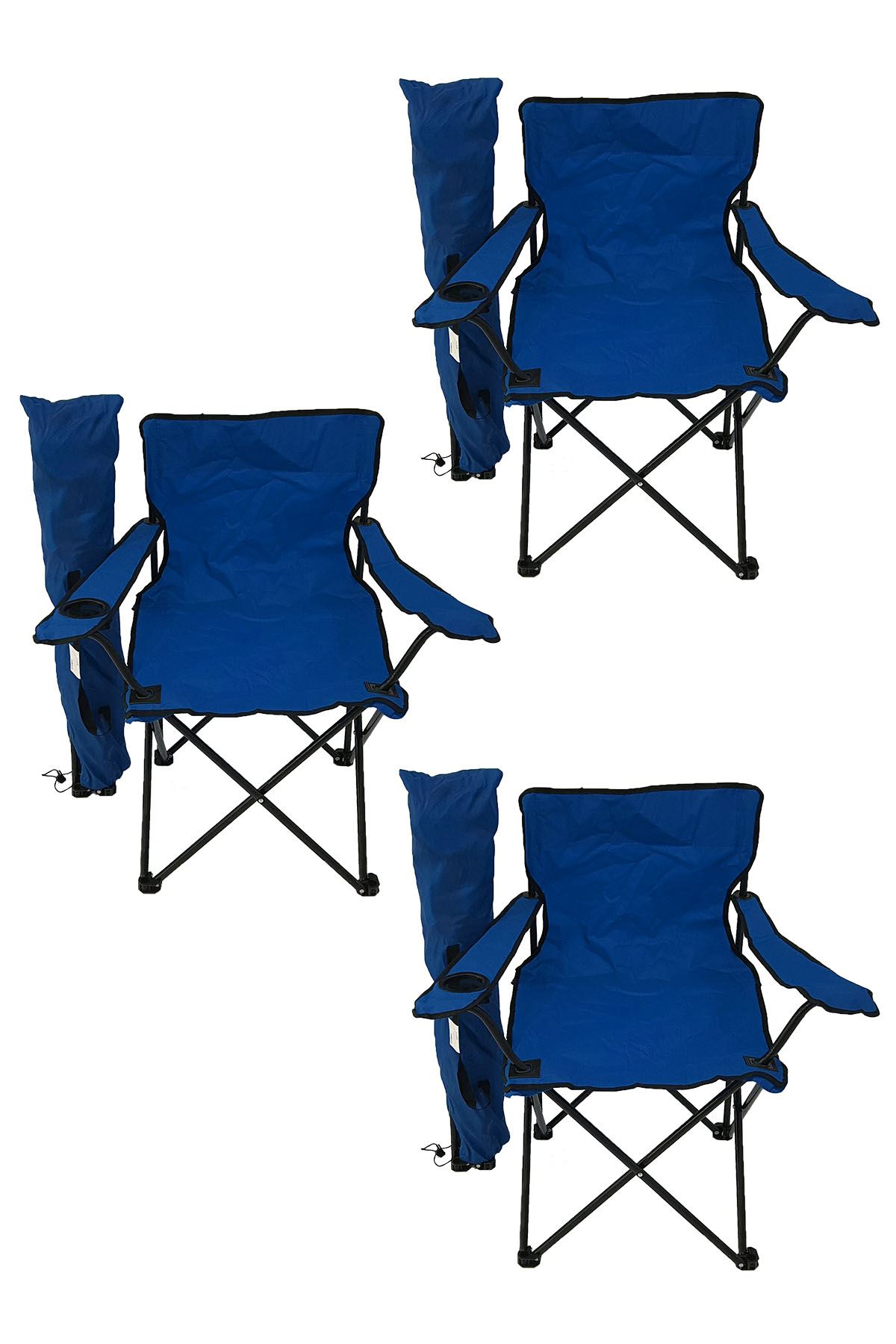Bofigo 3'lü Kamp Sandalyesi Piknik Sandalyesi Katlanır Sandalye Taşıma Çantalı Kamp Sandalyesi Mavi