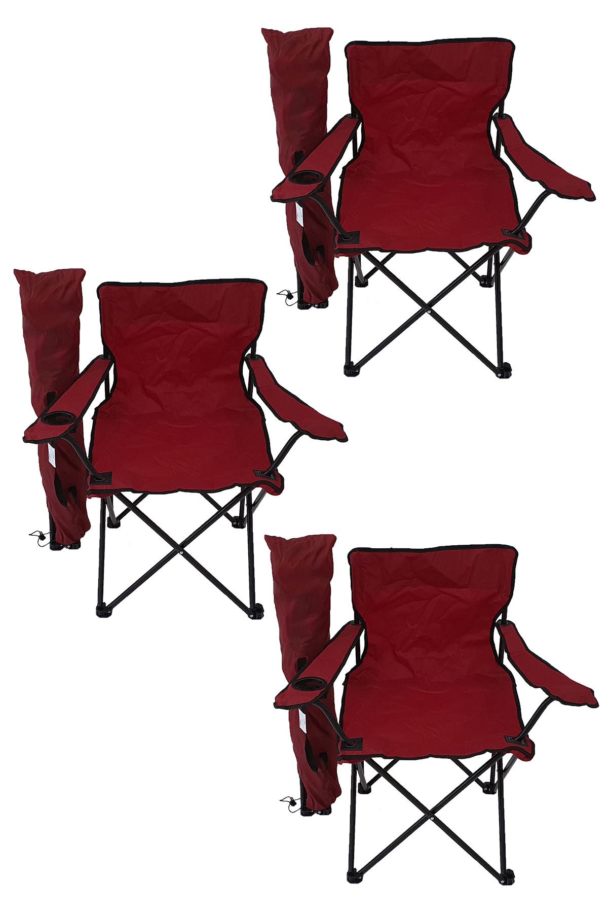 Bofigo 3'lü Kamp Sandalyesi Piknik Sandalyesi Katlanır Sandalye Taşıma Çantalı Kamp Sandalye Kırmızı