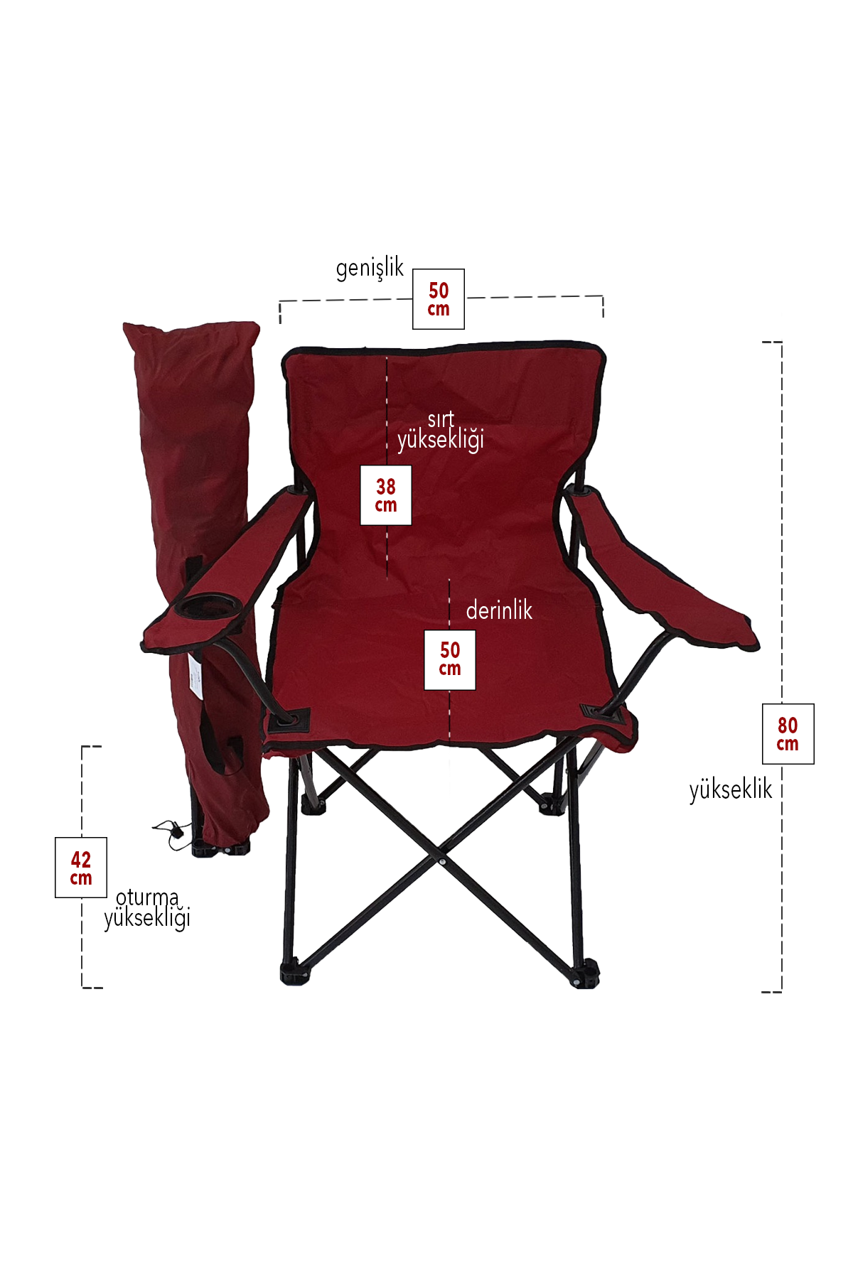 Bofigo 3-Seat Camping Chair Picnic Chair Folding Chair Camping Chair Red with Carrying Bag