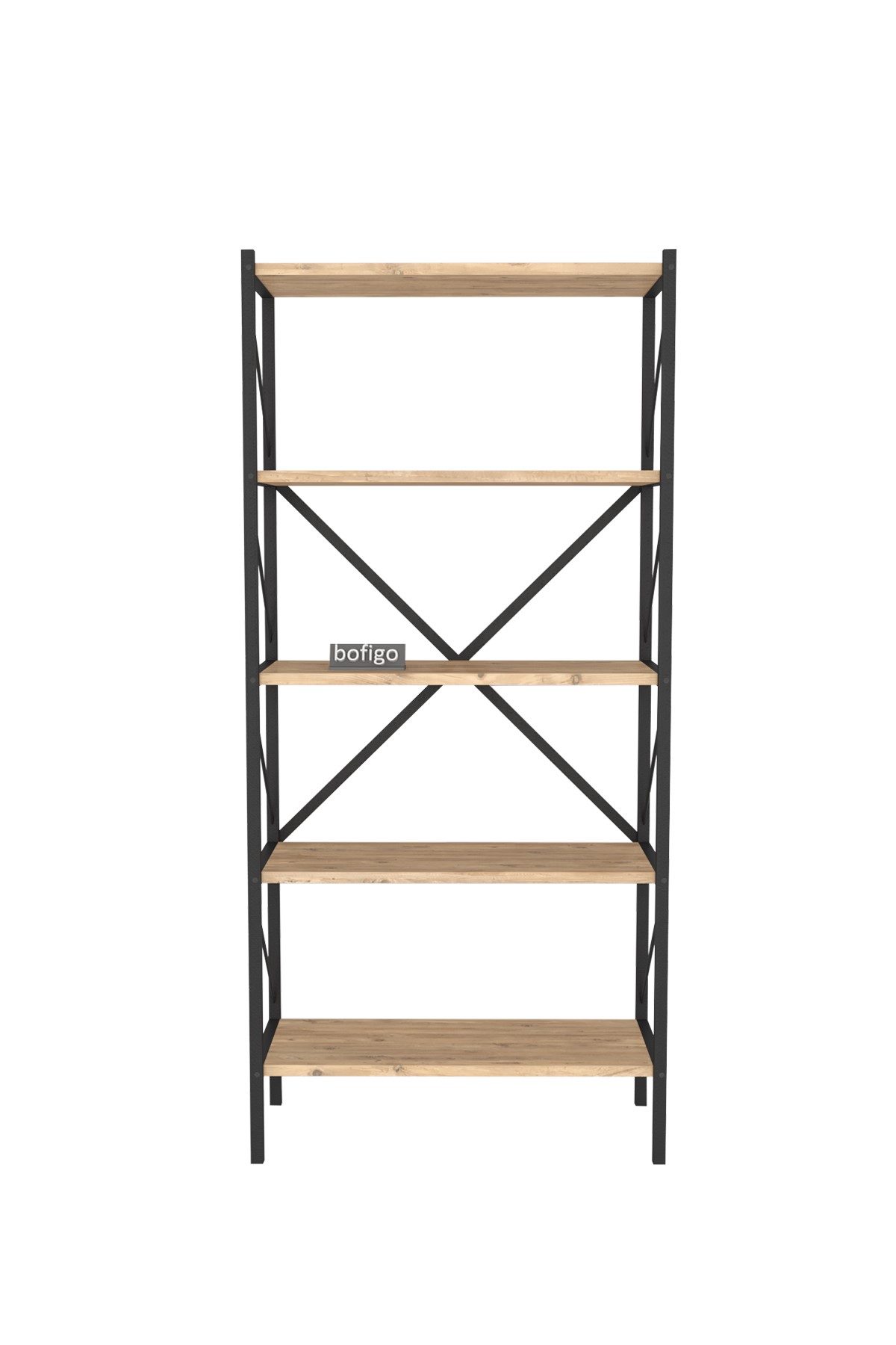 Bofigo Dekoratif 5 Raflı Kitaplık Metal Kitaplık Agora Çam