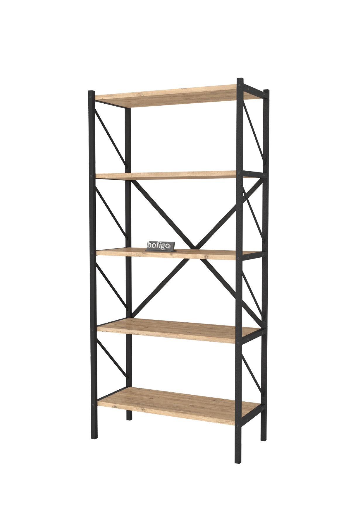 Bofigo Dekoratif 5 Raflı Kitaplık Metal Kitaplık Agora Çam