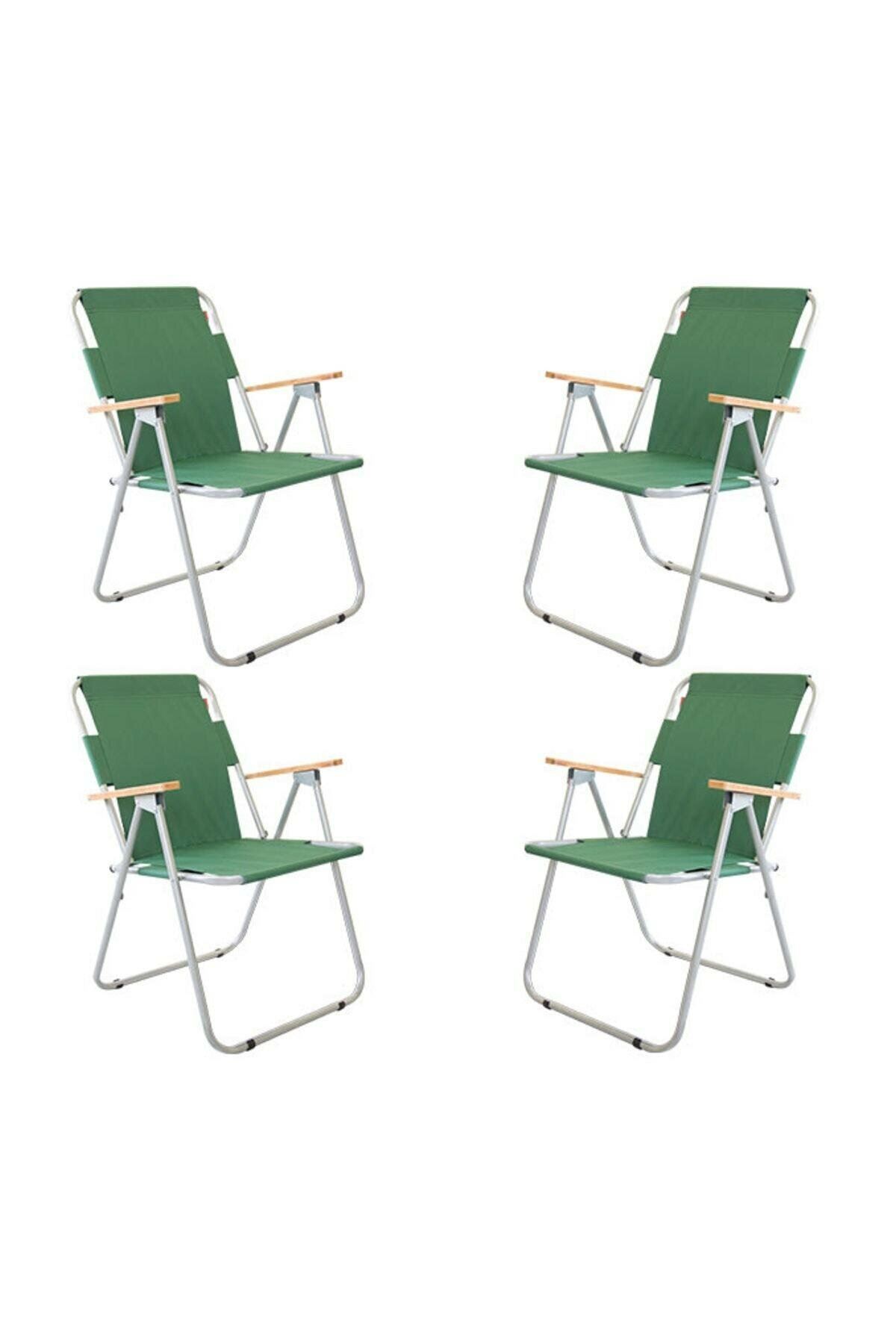 Bofigo 60x80 Pine Folding Table + 4 Pieces Folding Chair Camping Set Garden Balcony Set Green
