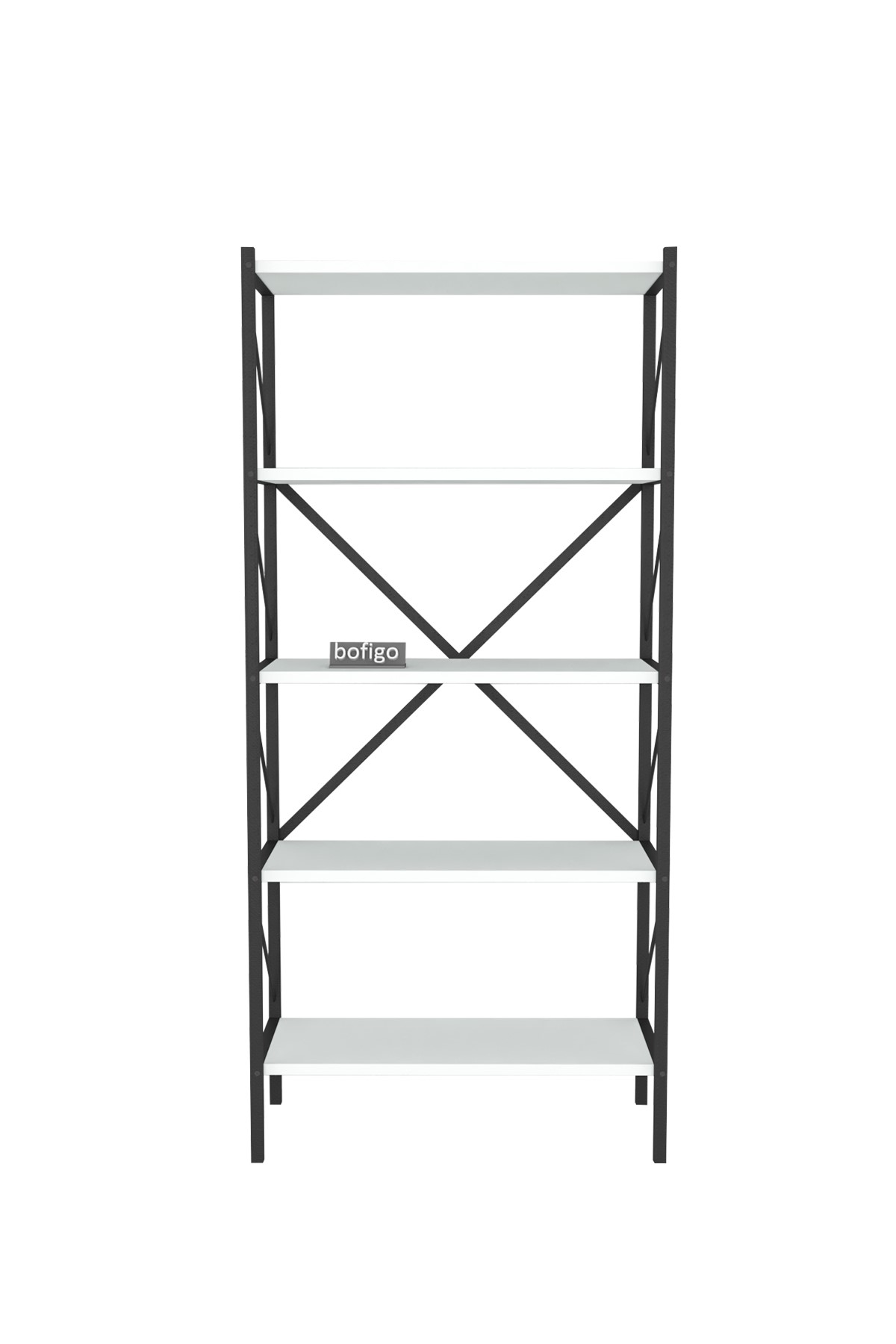 Bofigo Dekoratif 5 Raflı Kitaplık Metal Kitaplık Agora Beyaz