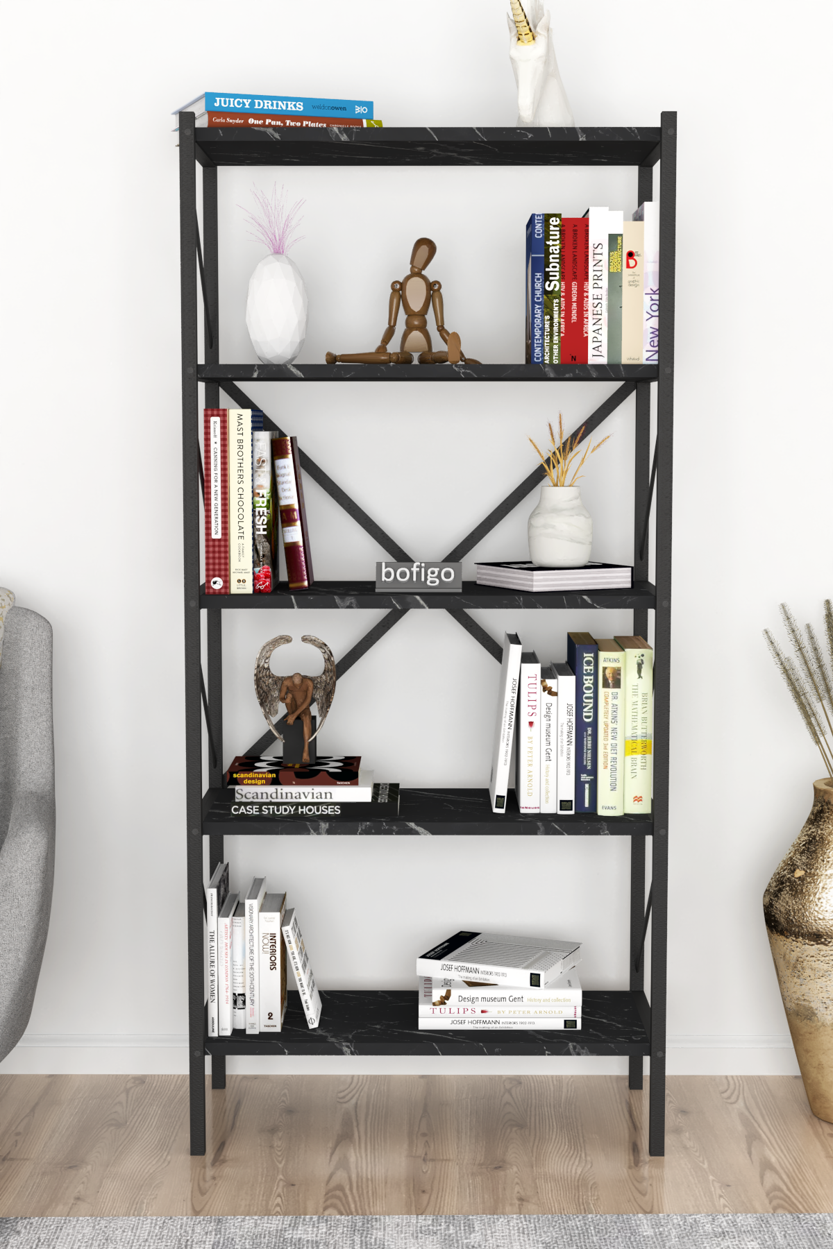 Bofigo Decorative 5 Shelf Bookcase Metal Bookcase Bendir