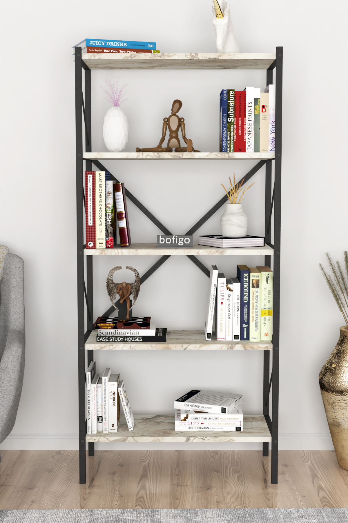 Bofigo Decorative 5 Shelf Bookcase Metal Bookcase Efes