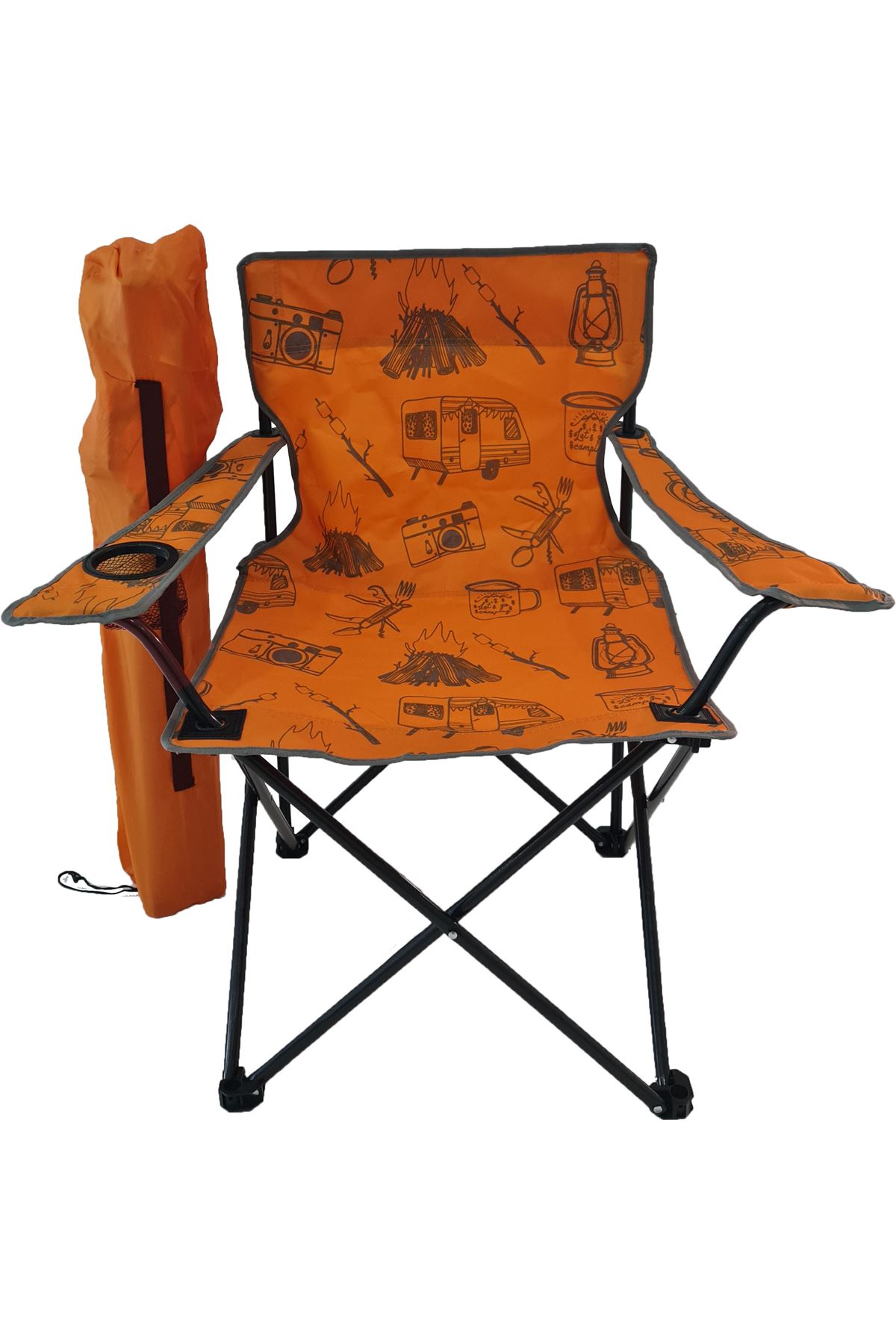 Bofigo Kamp Sandalyesi Katlanır Sandalye Bahçe Koltuğu Piknik Plaj Balkon Sandalyesi Desenli Turuncu