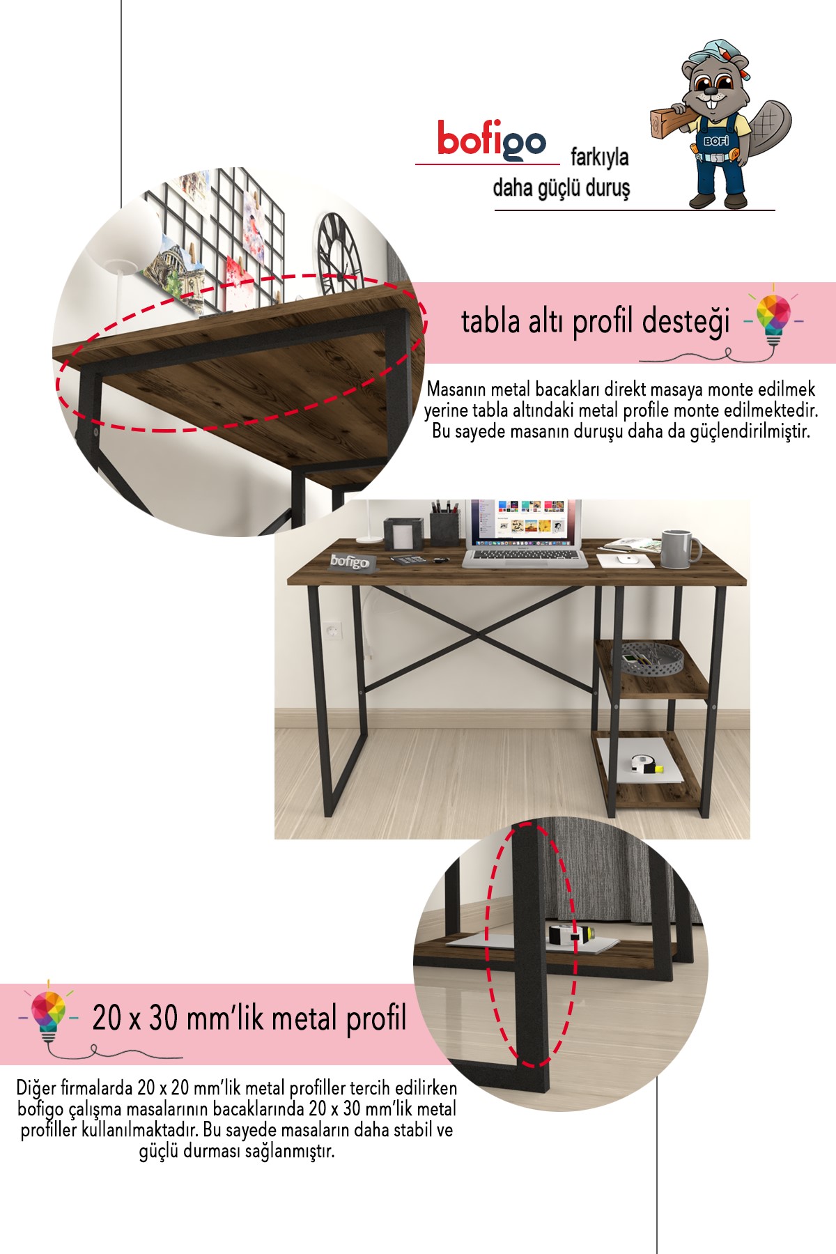 20-02-17 60x120 Cm 2 Shelves Metal Study Desk LIDYA