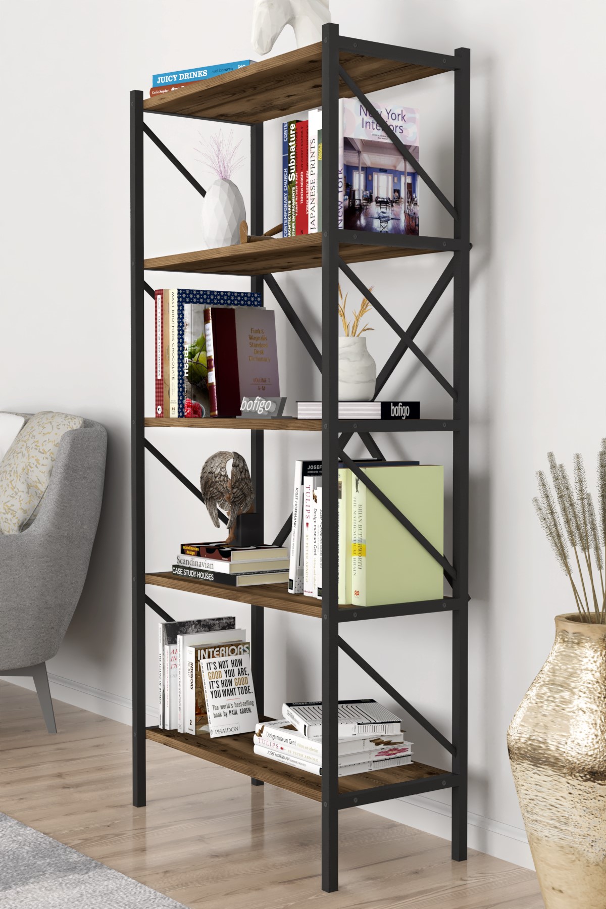 15-01-17 5 Shelves Metal Bookshelf LIDYA