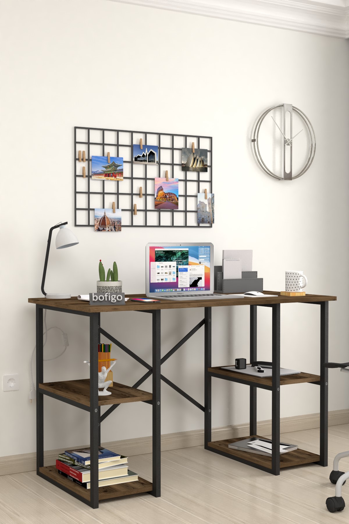 Bofigo 60X120 cm 4 Raflı Çalışma Masası Bilgisayar Masası Ofis Ders Yemek Masası Çehov Lidya