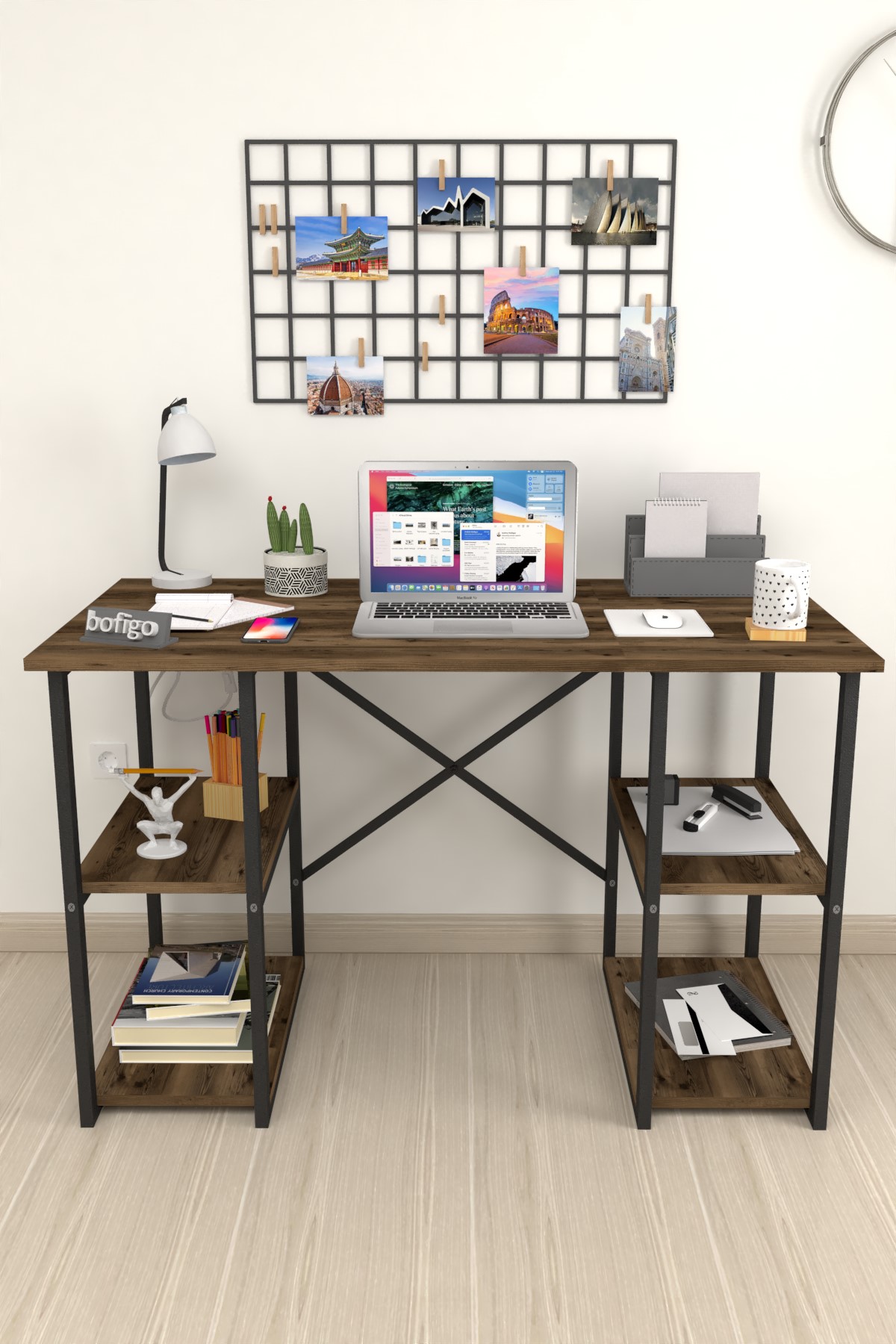 Bofigo 60X120 cm 4 Raflı Çalışma Masası Bilgisayar Masası Ofis Ders Yemek Masası Çehov Lidya