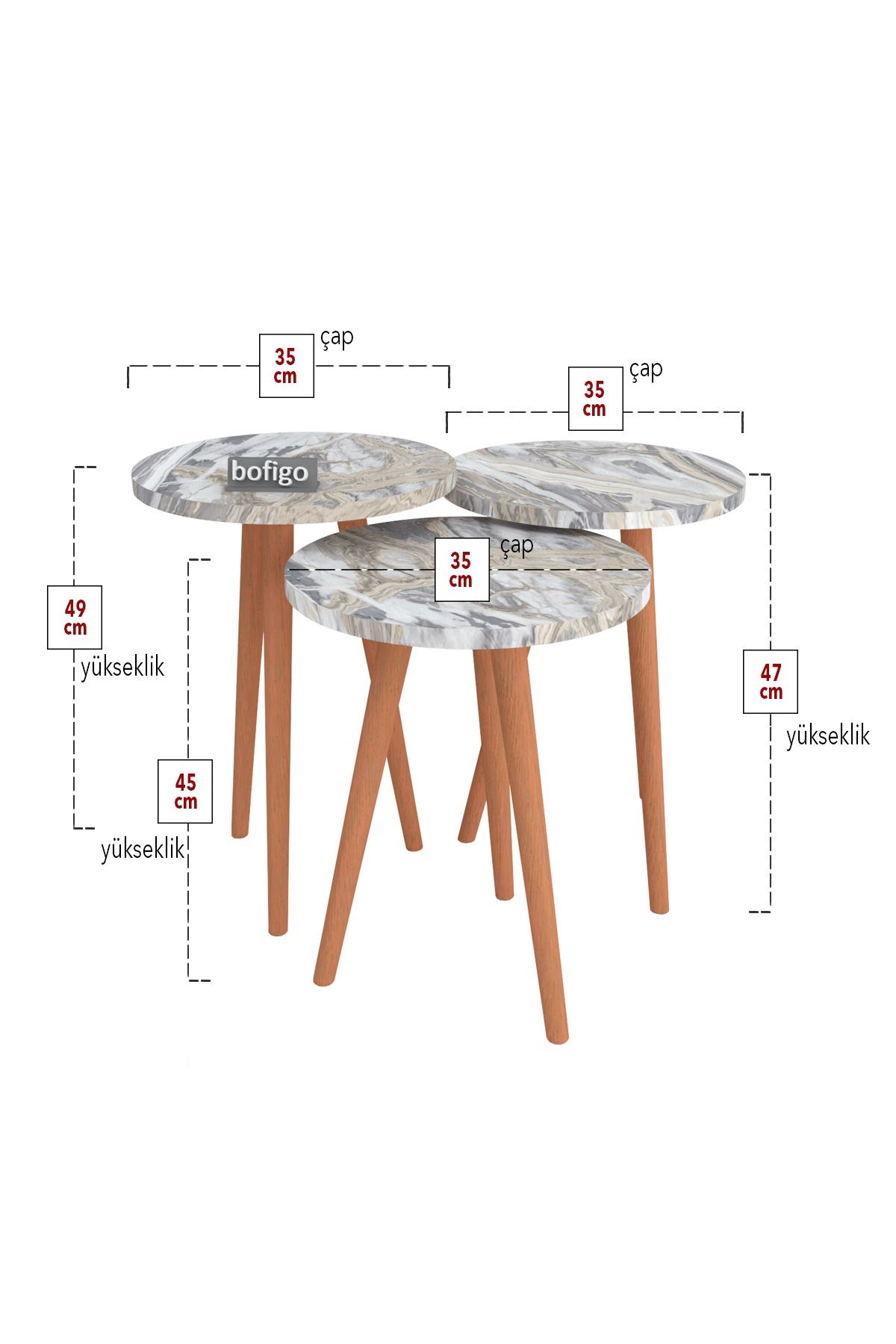 Bofigo Wooden Leg Nesting Table Kudüm