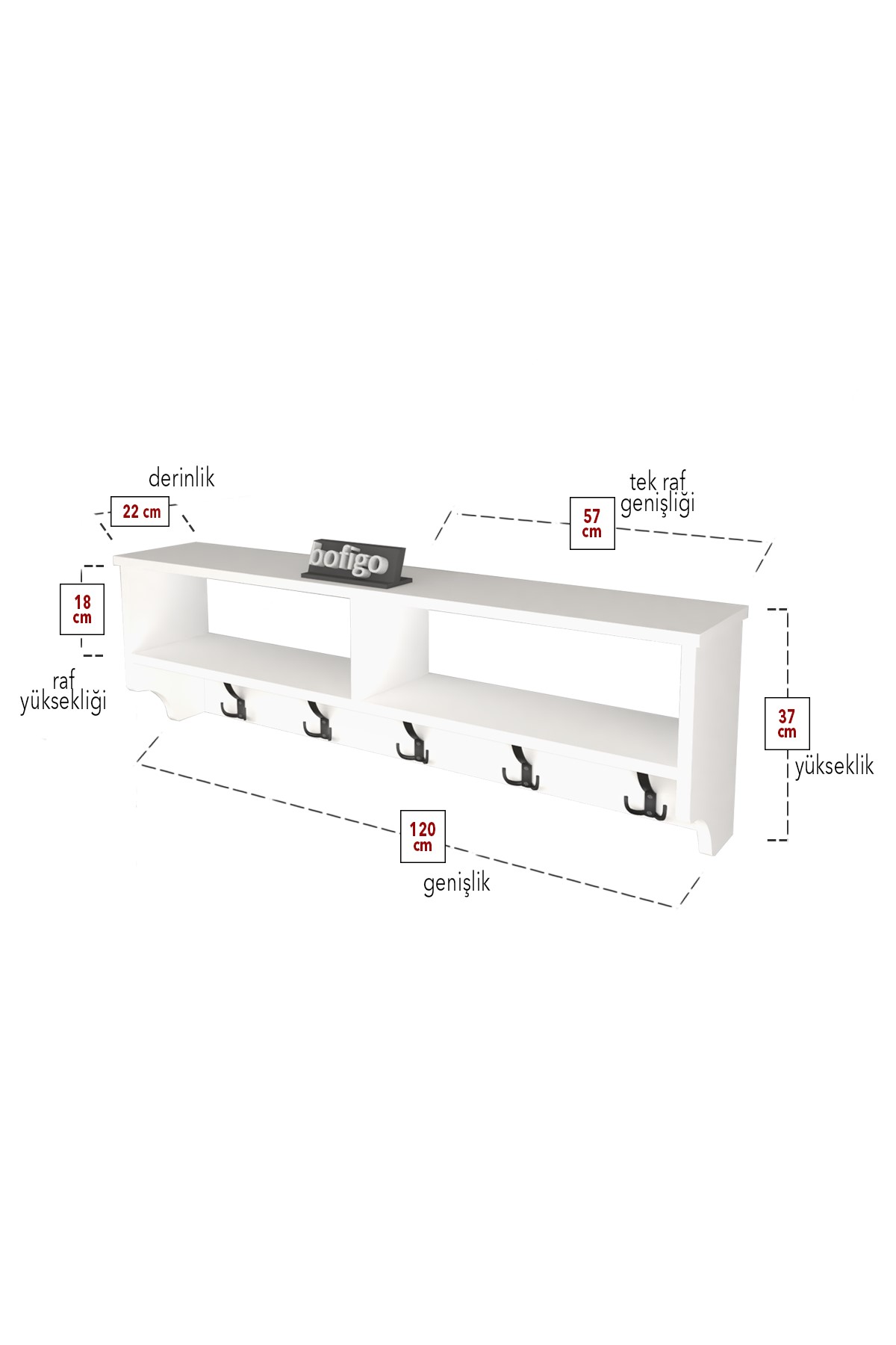 Bofigo Portmanto Duvar Askılığı Elbise Askılığı Raflı Duvar Askılığı 120 Cm Nova Beyaz