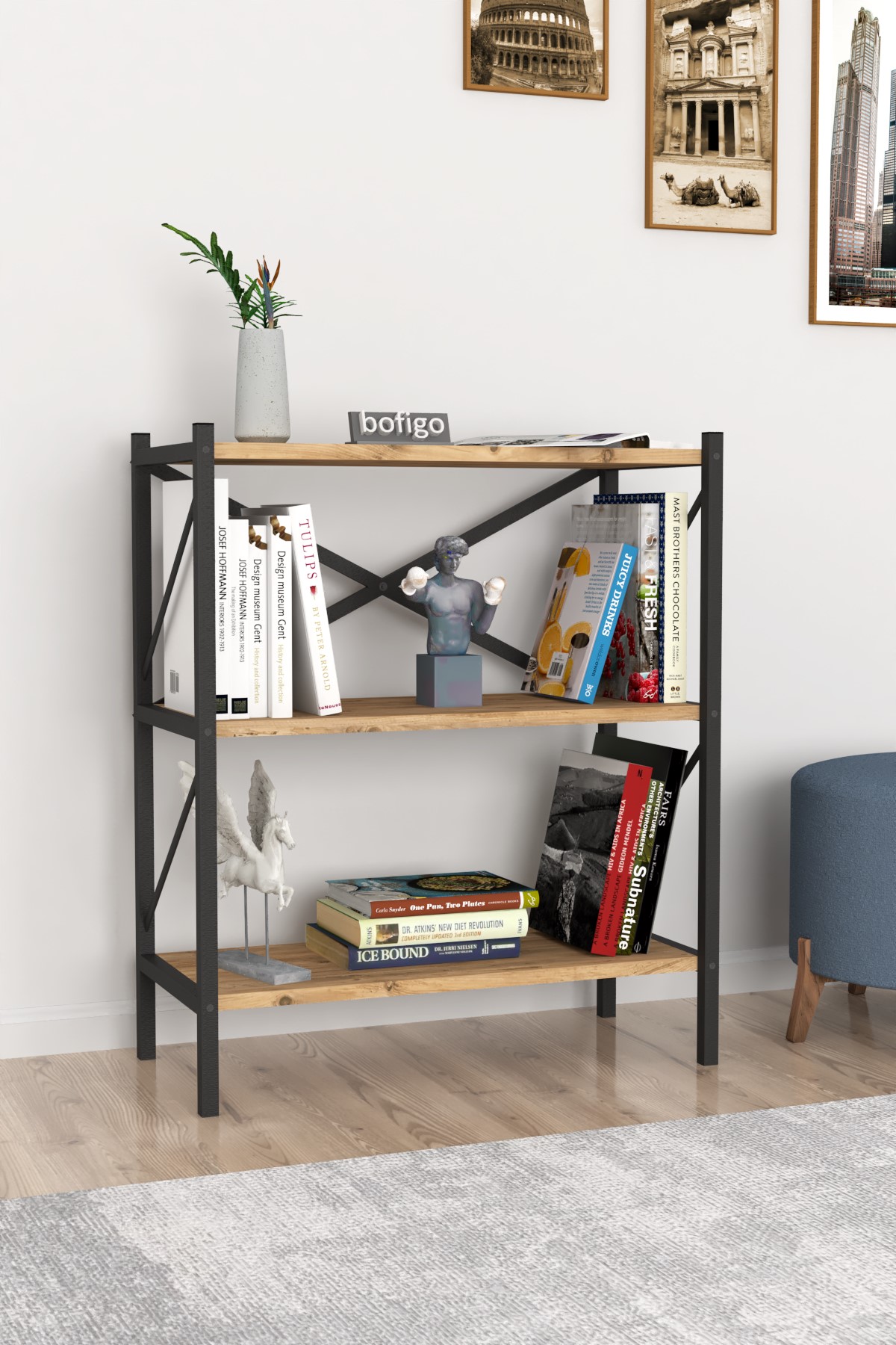 15-05-02 3 Shelves Metal Bookshelf PINE