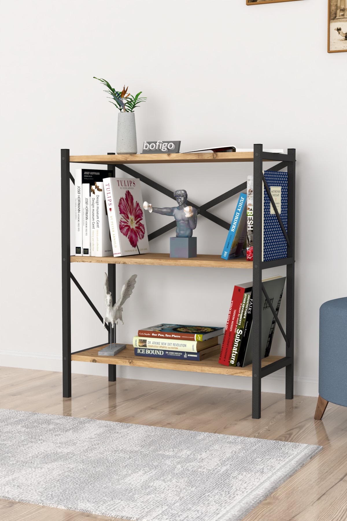 15-05-02 3 Shelves Metal Bookshelf PINE