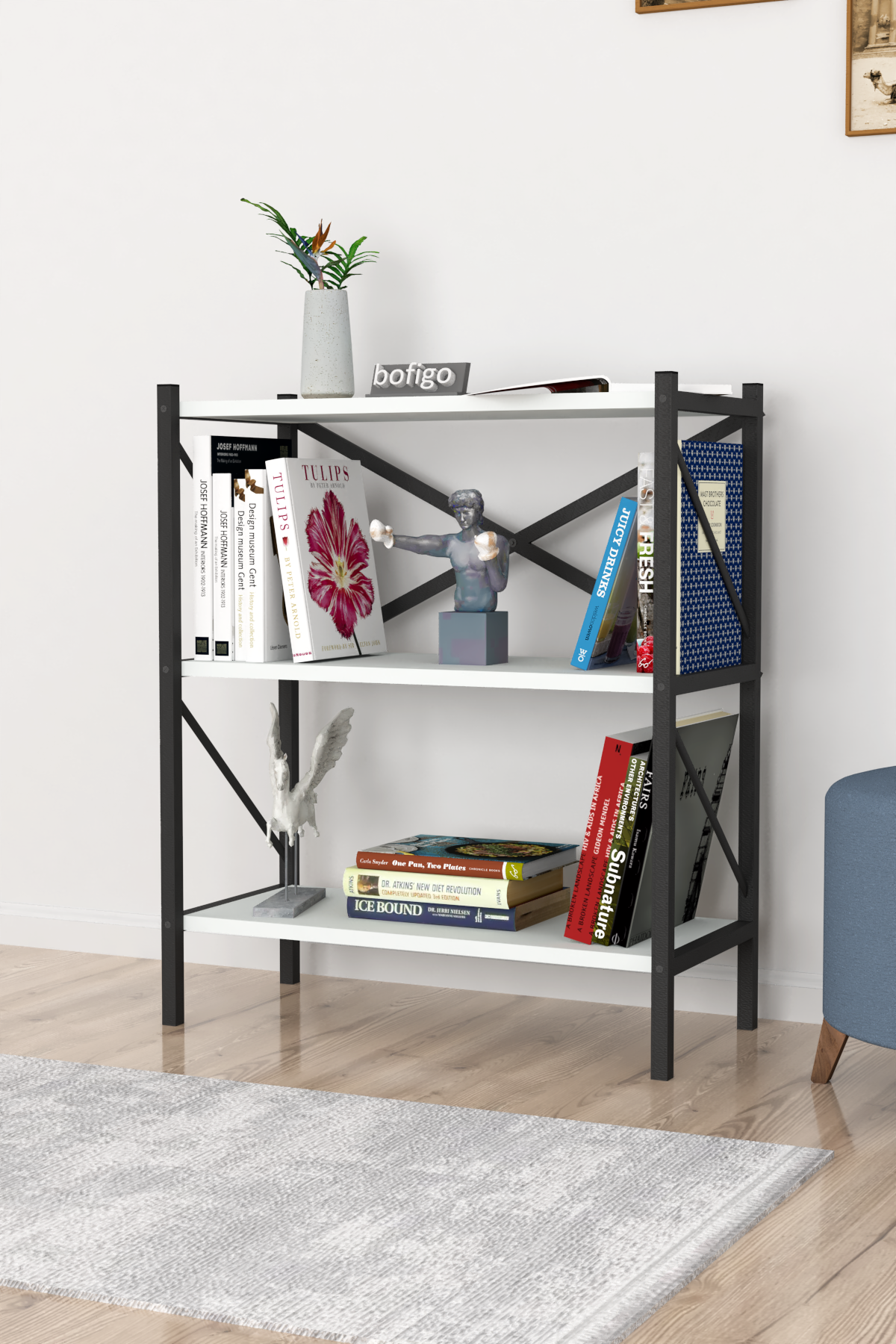 Bofigo Decorative 3 Shelf Bookcase Metal Bookcase White
