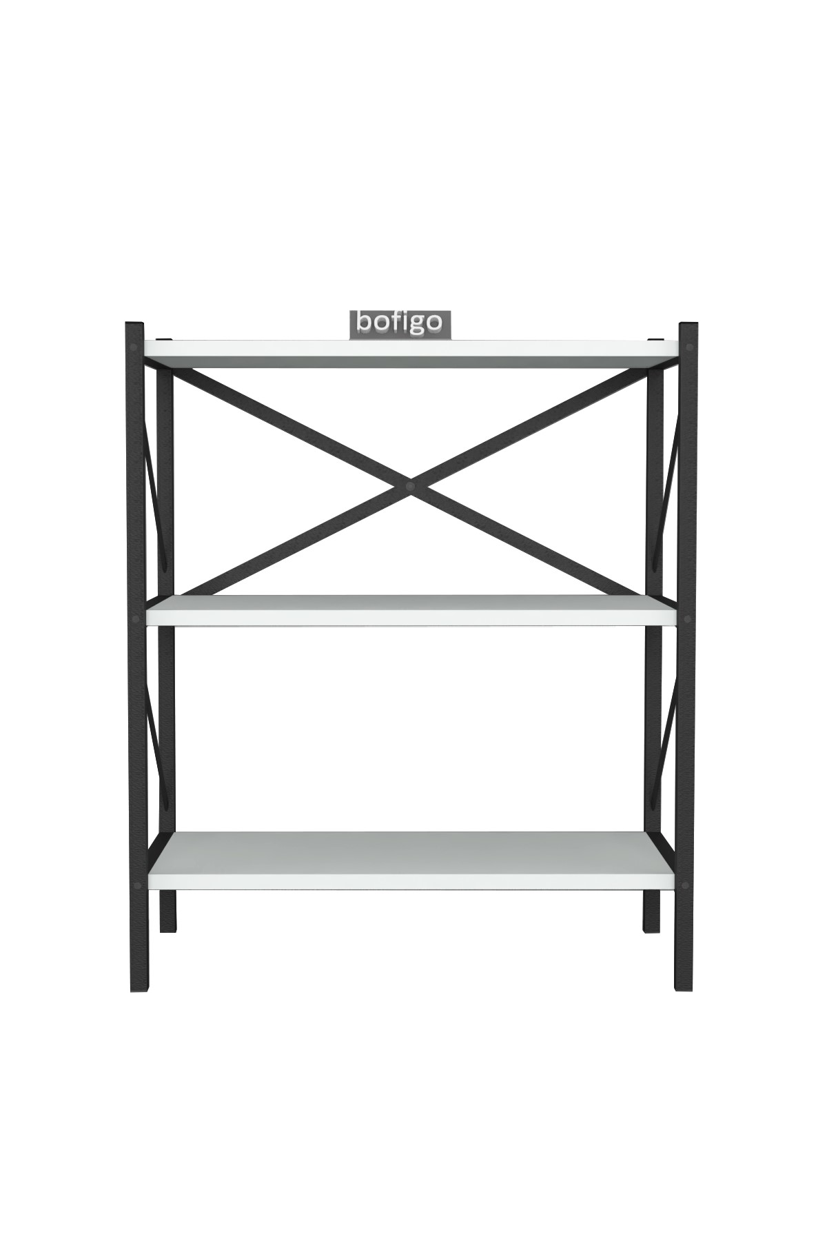 Bofigo Dekoratif 3 Raflı Kitaplık Metal Kitaplık Perge Beyaz