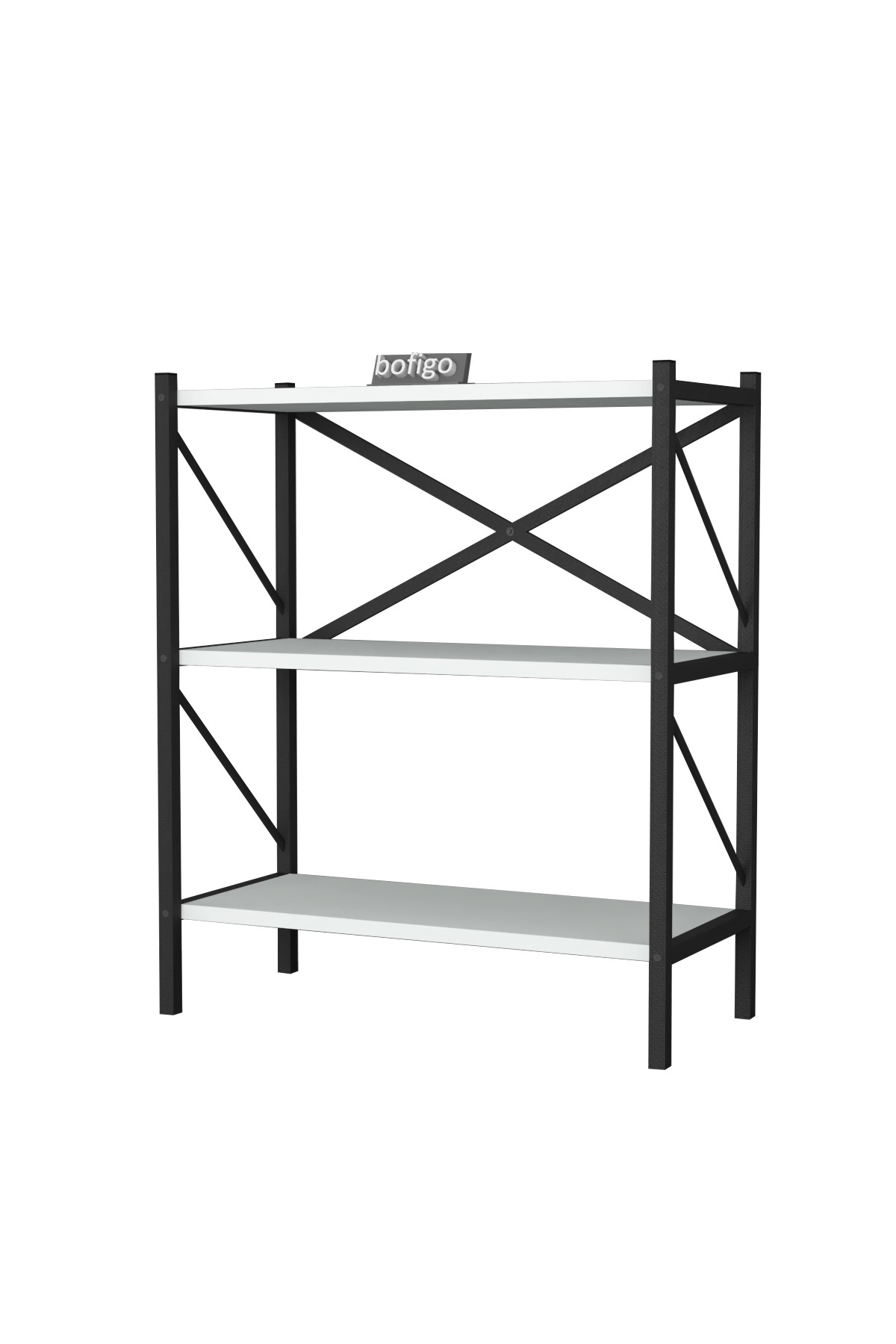 Bofigo Dekoratif 3 Raflı Kitaplık Metal Kitaplık Perge Beyaz